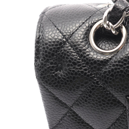 マトラッセ Wフラップ Wチェーンショルダーバッグ キャビアスキン ブラック シルバー金具 シャネル バッグ CHANEL