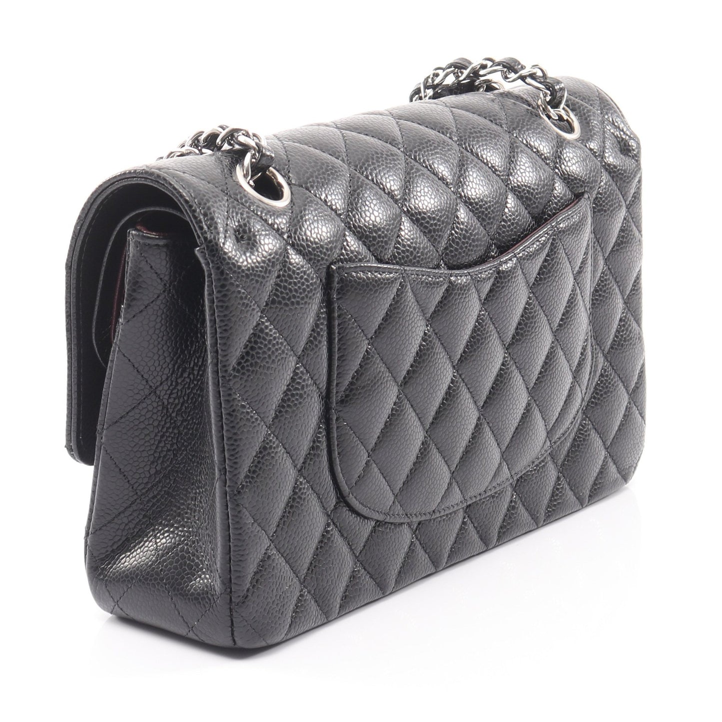マトラッセ Wフラップ Wチェーンショルダーバッグ キャビアスキン ブラック シルバー金具 シャネル バッグ CHANEL