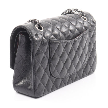 マトラッセ Wフラップ Wチェーンショルダーバッグ キャビアスキン ブラック シルバー金具 シャネル バッグ CHANEL