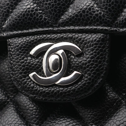 マトラッセ Wフラップ Wチェーンショルダーバッグ キャビアスキン ブラック シルバー金具 シャネル バッグ CHANEL