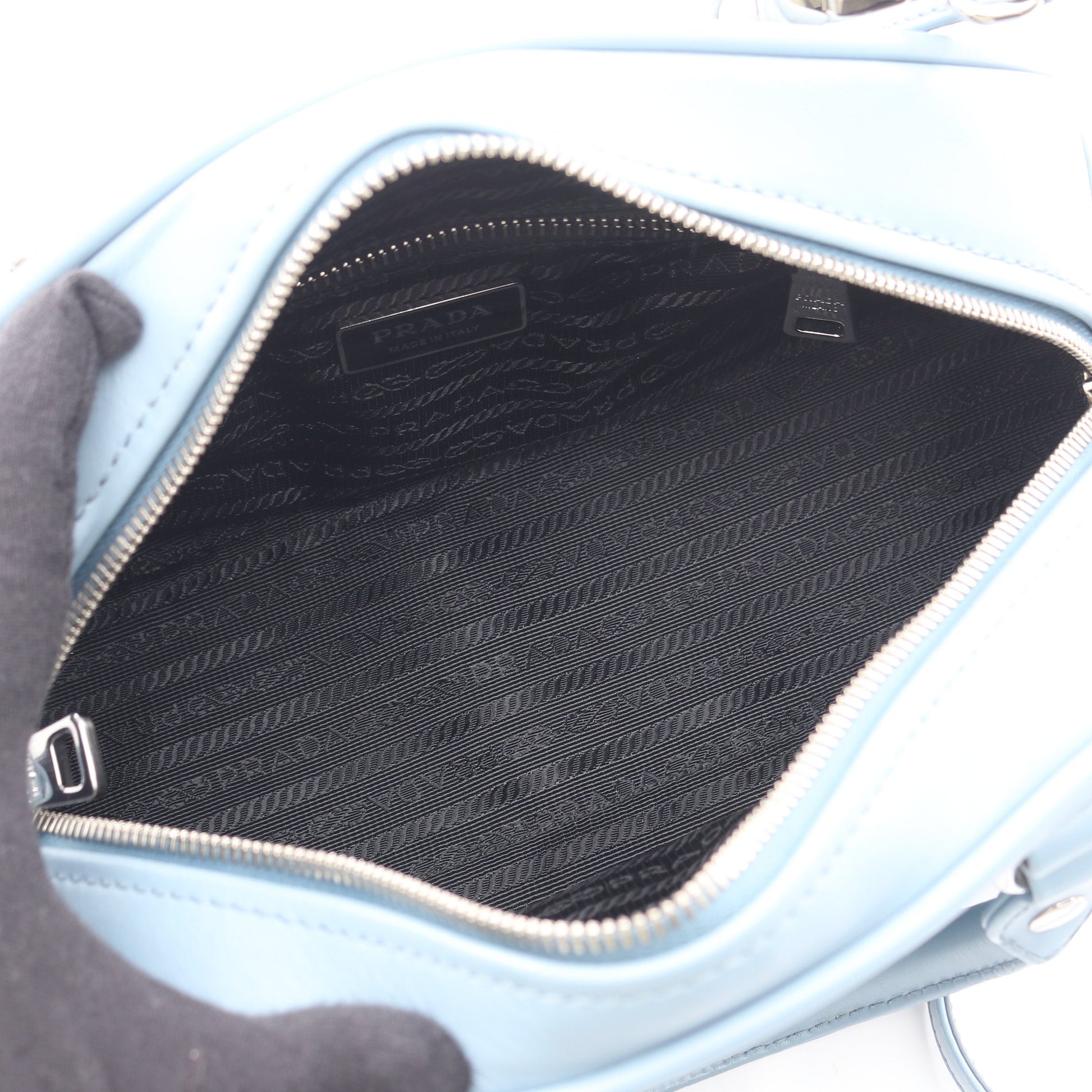 SOFT CALF ハンドバッグ レザー ブルーグレー 2WAY プラダ バッグ PRADA