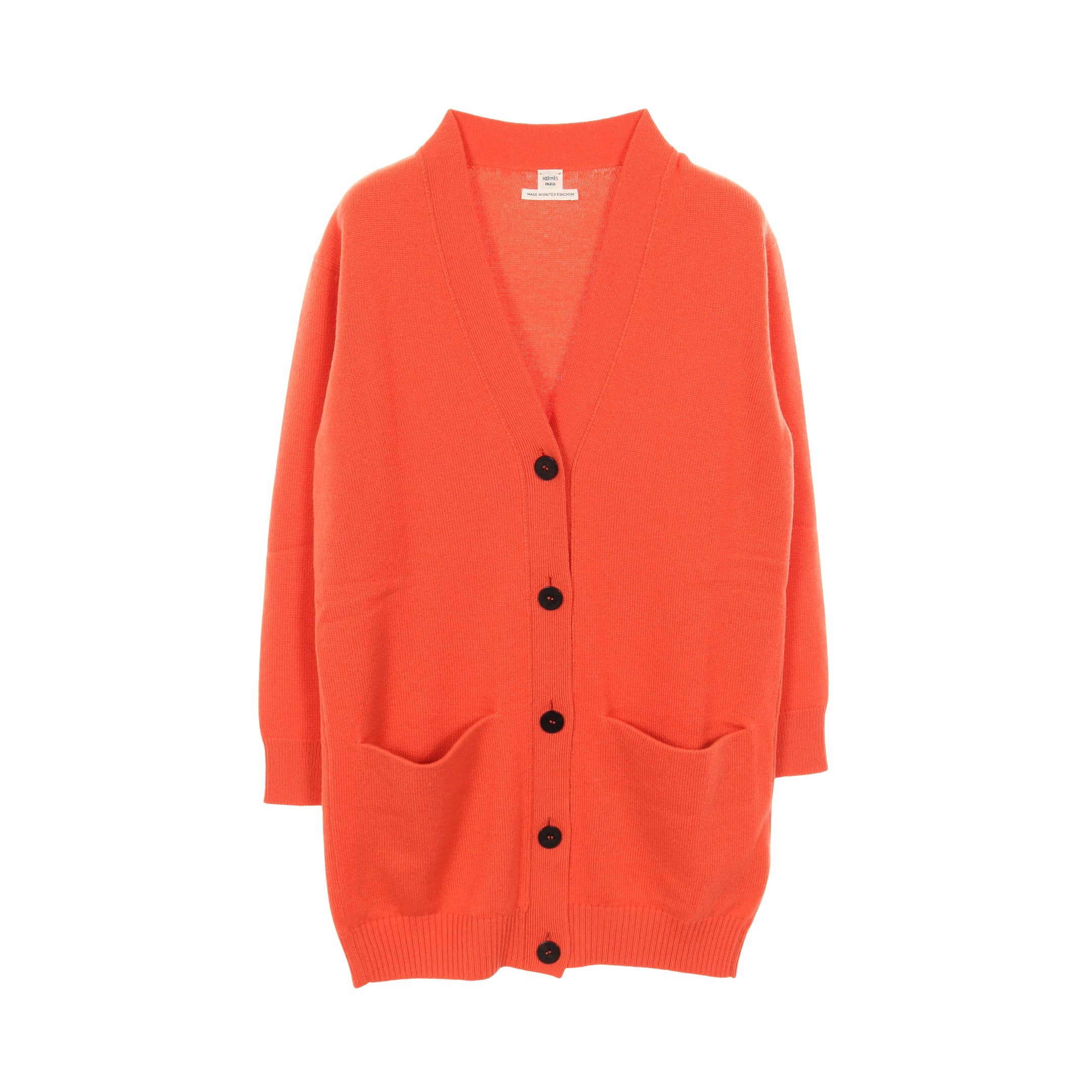 カーディガン Vネック 長袖 カシミヤ コーラルオレンジ エルメス – RECLO