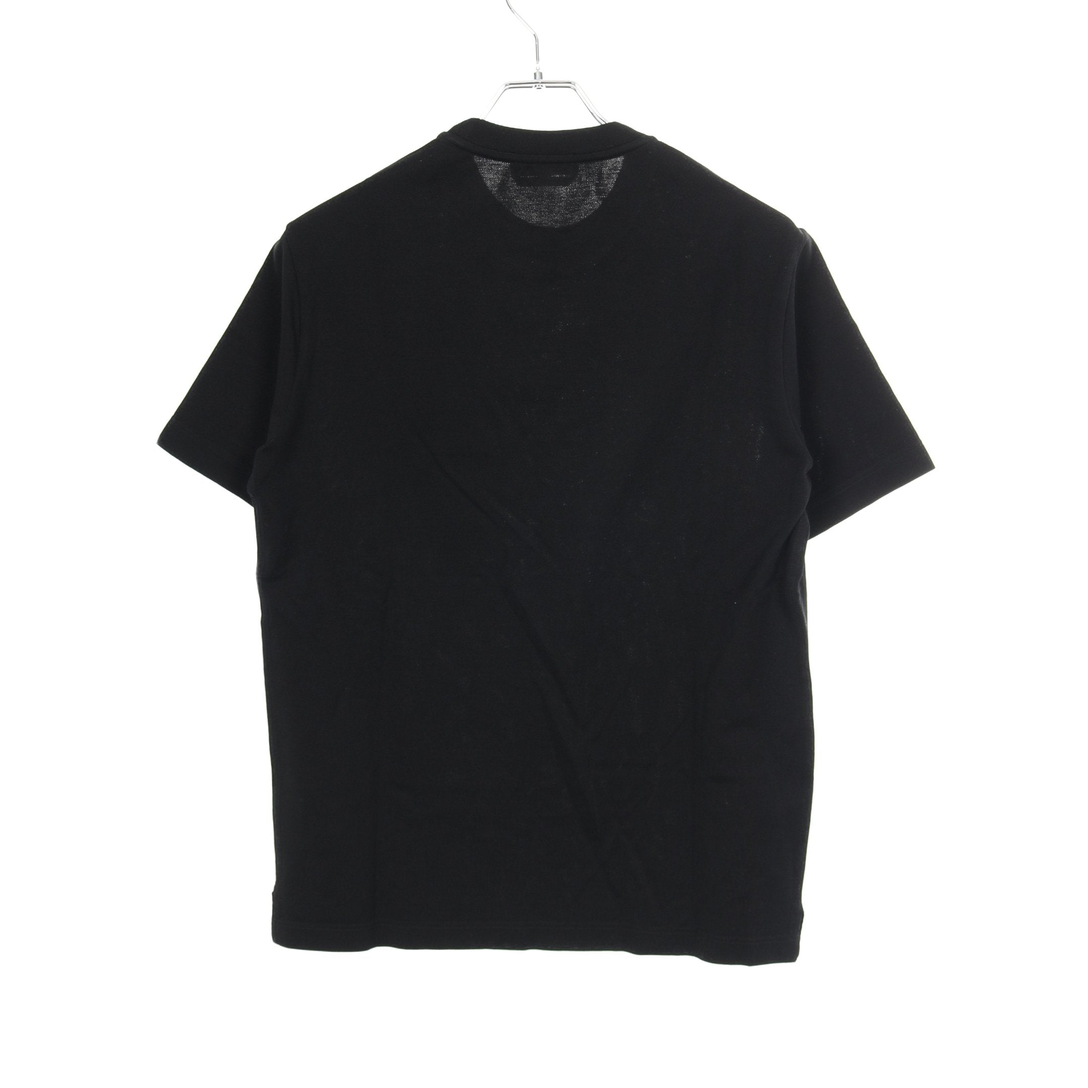 H刺繍 ポケット Tシャツ クルーネック 半袖 コットン ブラック