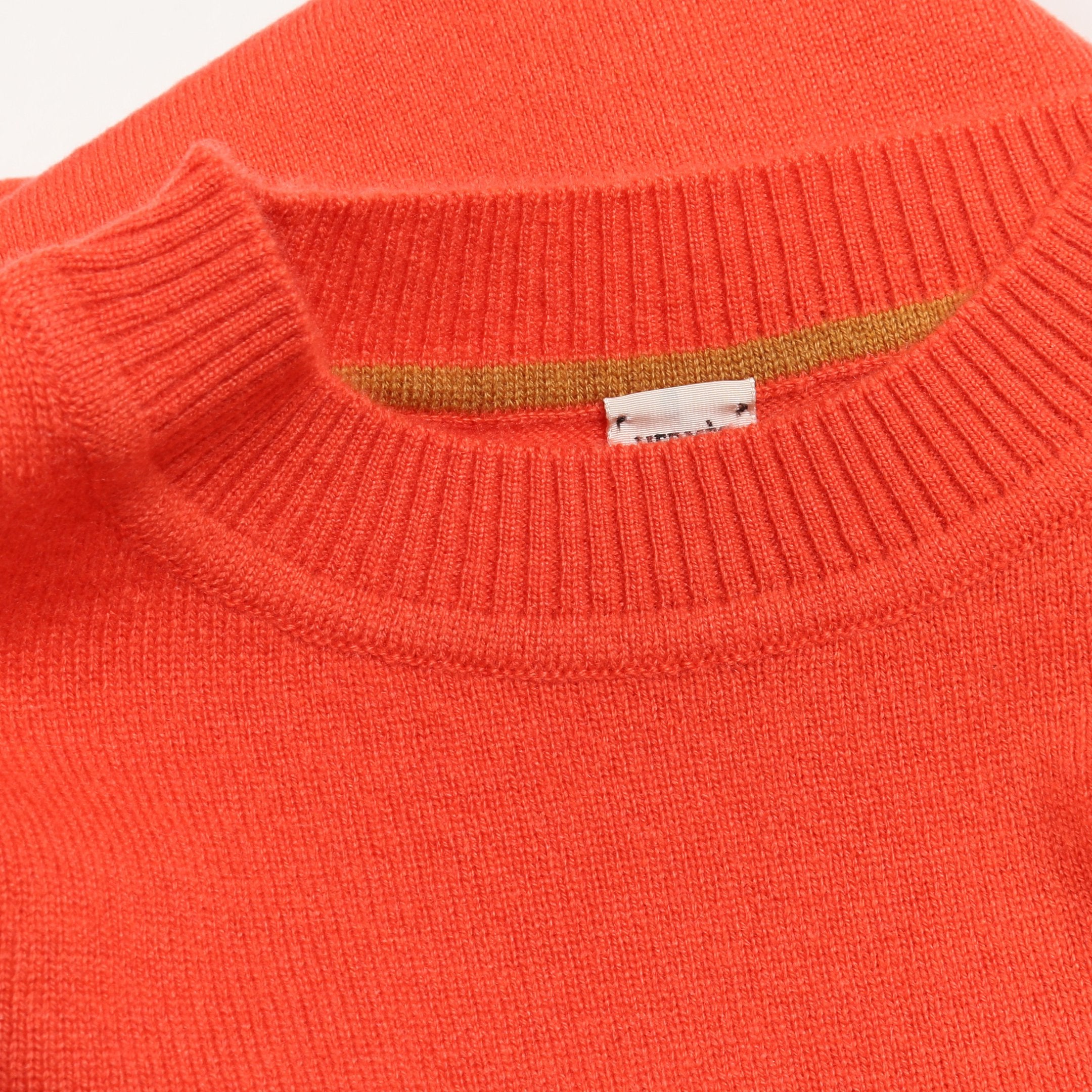 Hリフト ニット クルーネック 半袖 カシミヤ オレンジレッド エルメス