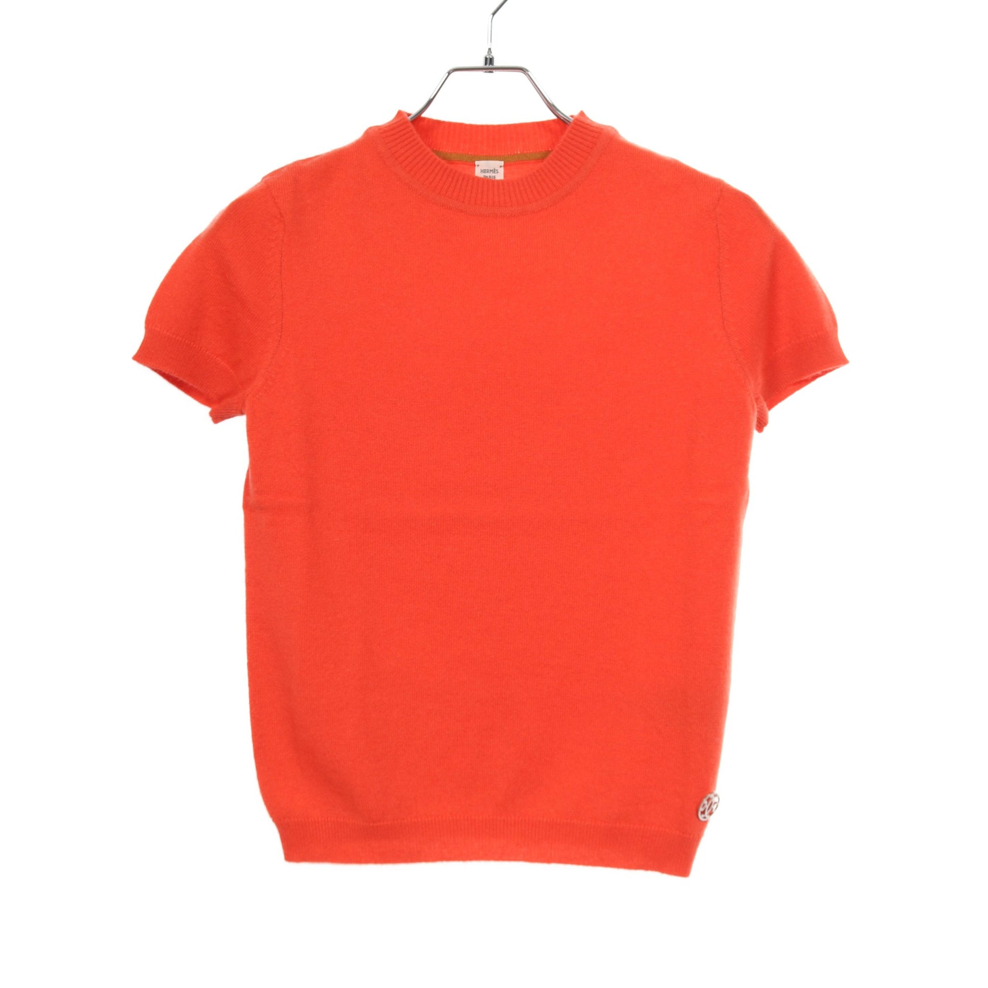 Hリフト ニット クルーネック 半袖 カシミヤ オレンジレッド エルメス トップス HERMES