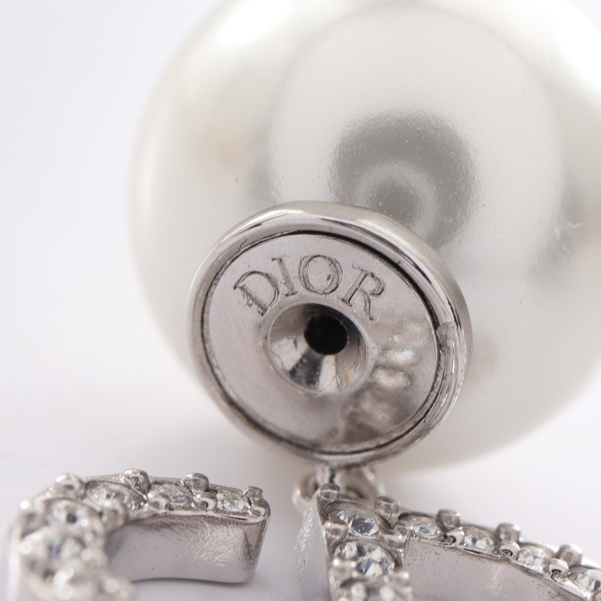 DIOR TRIBALES ピアス フェイクパール ラインストーン シルバー 