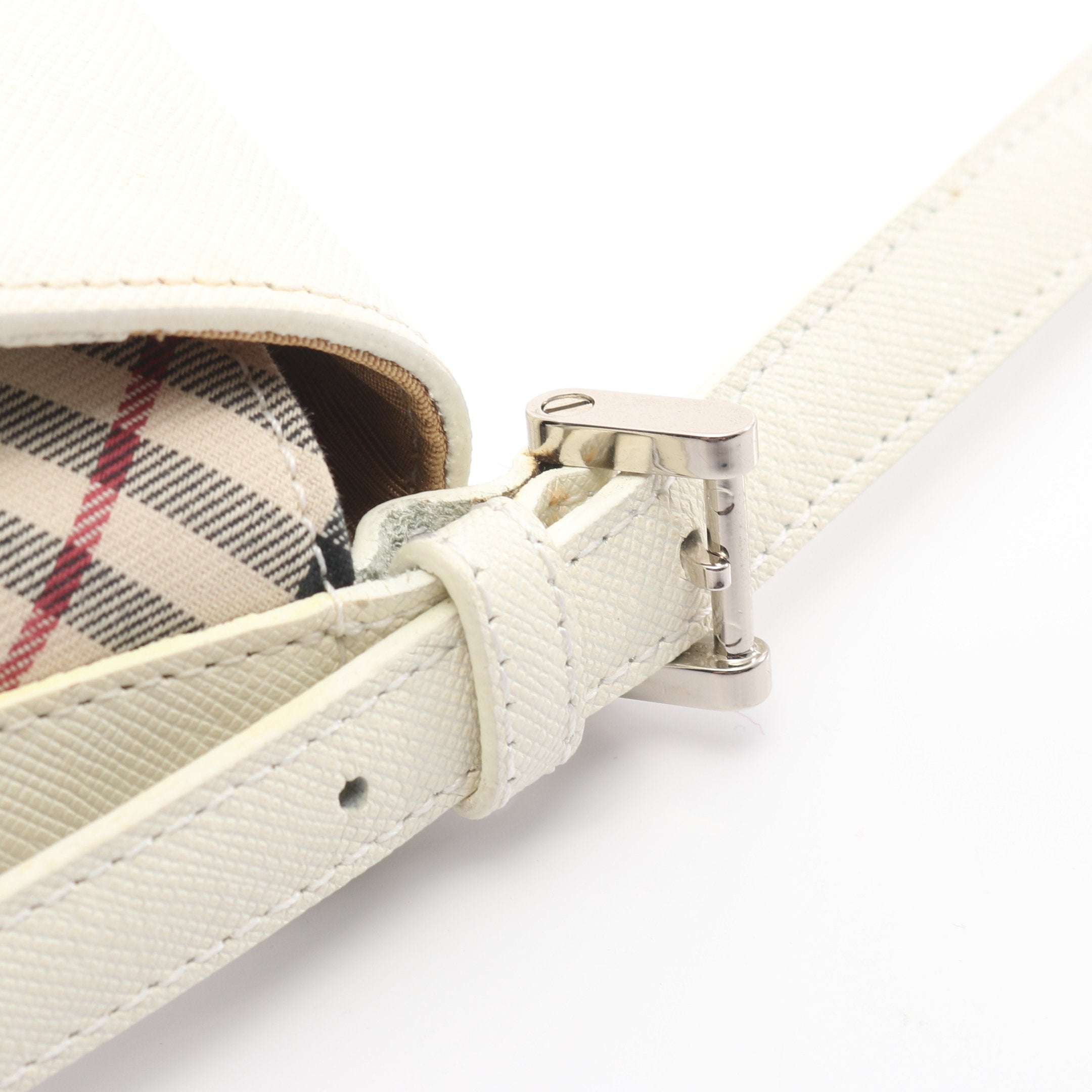 ノバチェック ショルダーバッグ キャンバス レザー オフホワイト