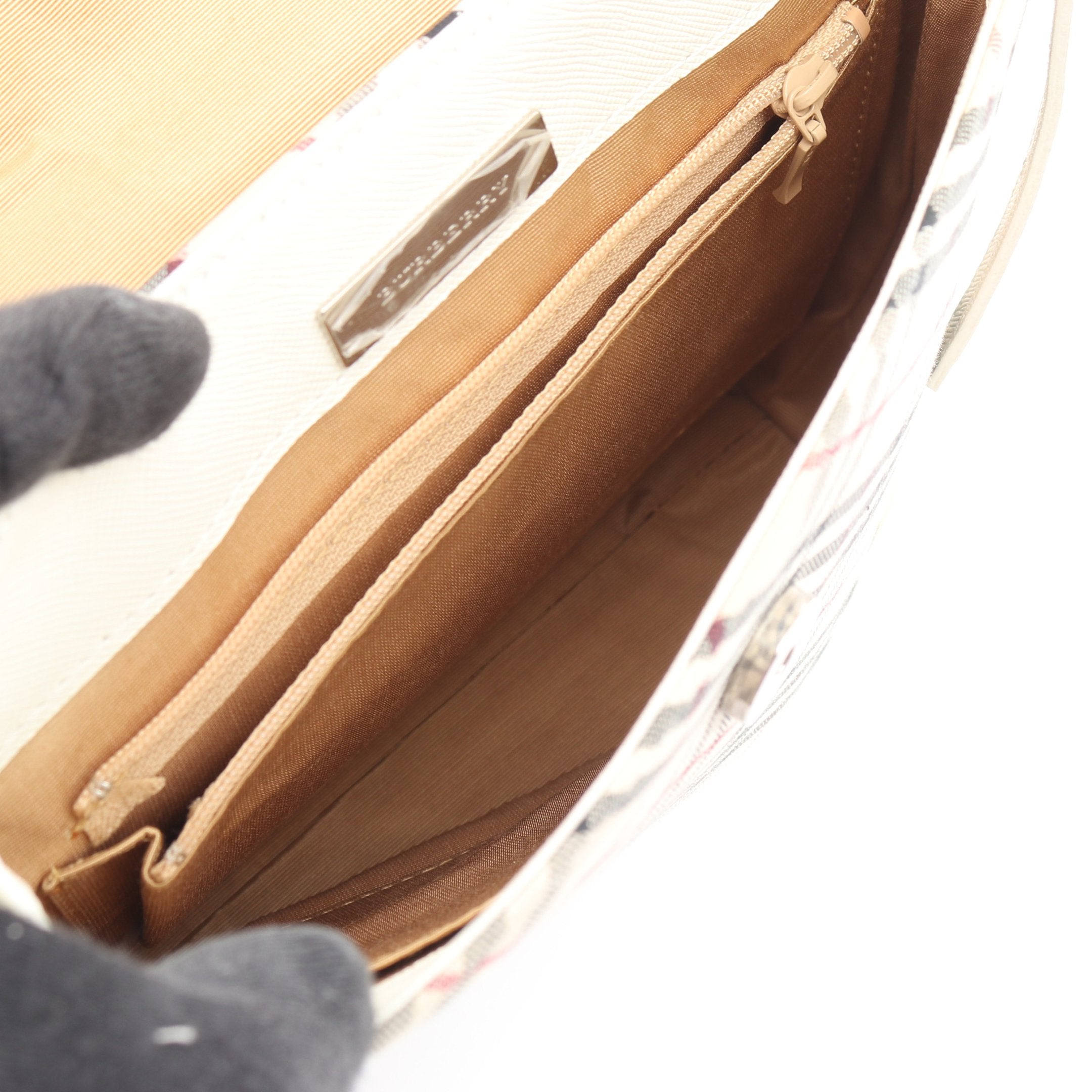 ノバチェック ショルダーバッグ キャンバス レザー オフホワイト