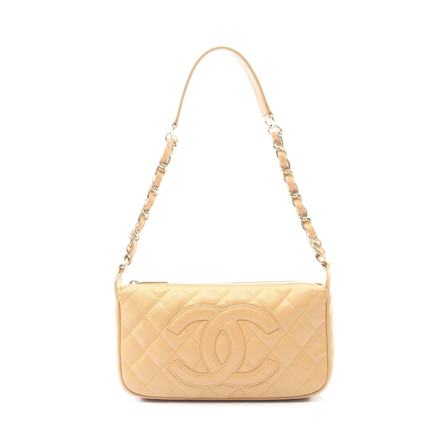 マトラッセ チェーンショルダーバッグ ワンショルダーバッグ キャビアスキン ベージュ ゴールド金具 シャネル バッグ CHANEL