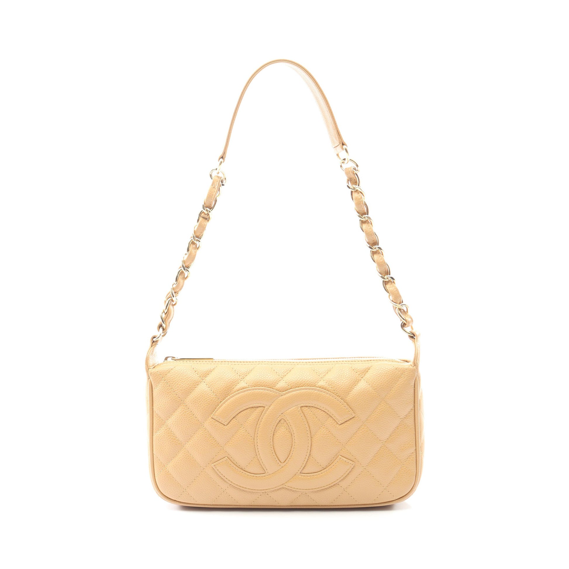 マトラッセ チェーンショルダーバッグ ワンショルダーバッグ キャビアスキン ベージュ ゴールド金具 シャネル バッグ CHANEL