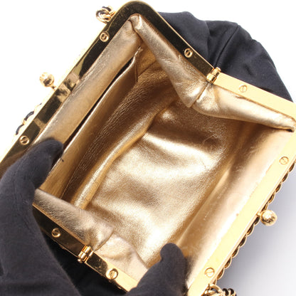 チェーンショルダーバッグ サテン ブラック ゴールド金具 がま口 シャネル バッグ CHANEL