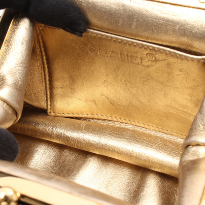 チェーンショルダーバッグ サテン ブラック ゴールド金具 がま口 シャネル バッグ CHANEL