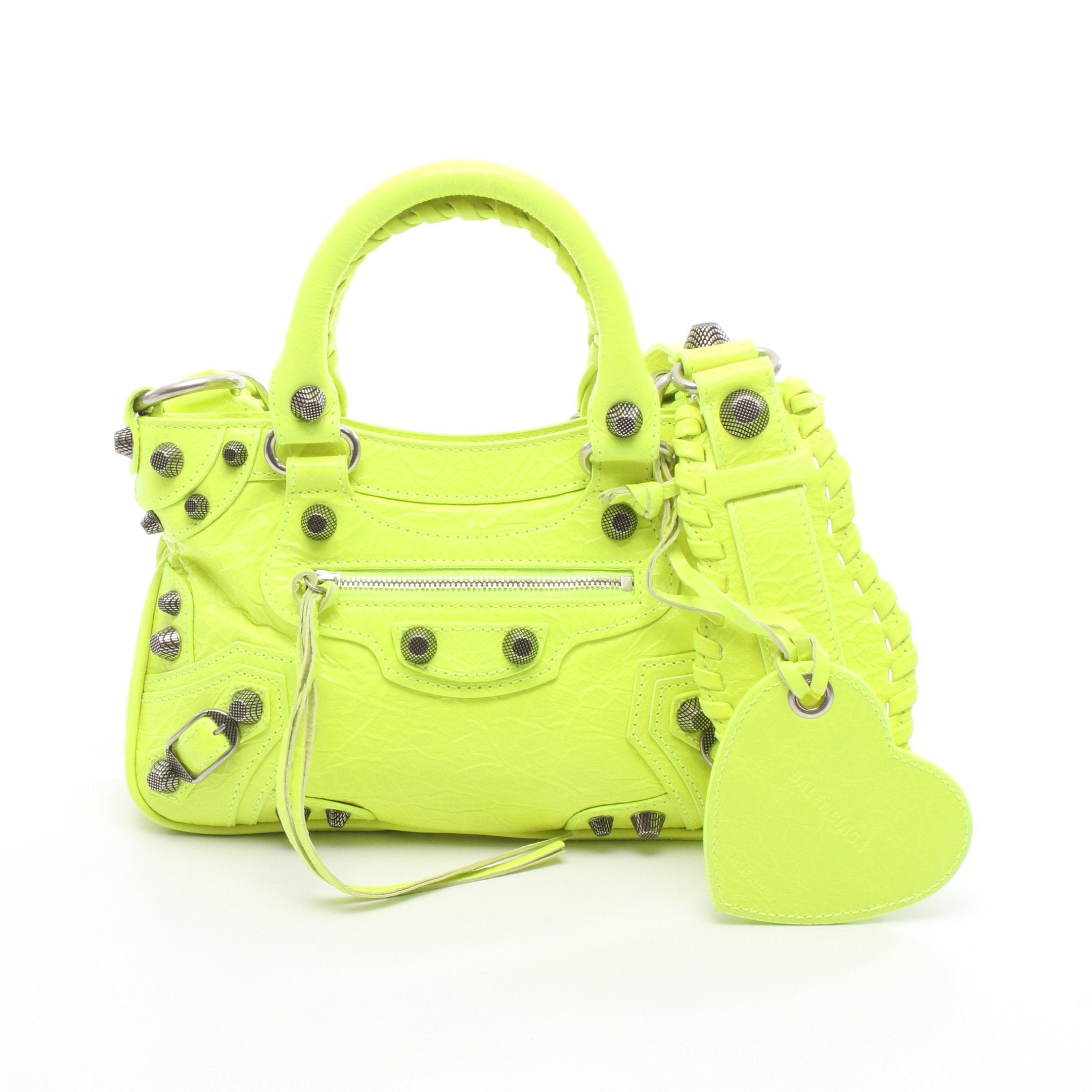 バレンシアガ クラシック ボーリング ハンドバッグ 299202 イエロー レザー レディース BALENCIAGA 【中古】 ネオ カゴール S ハンドバッグ レザー イエロー ネオンカラー 2WAY