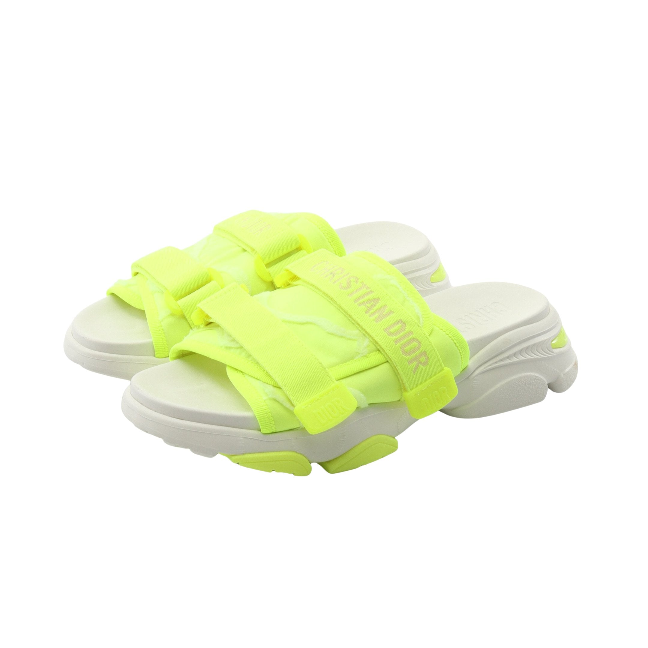 D-WANDER スライドサンダル ロゴ ファブリック イエロー ネオンカラー