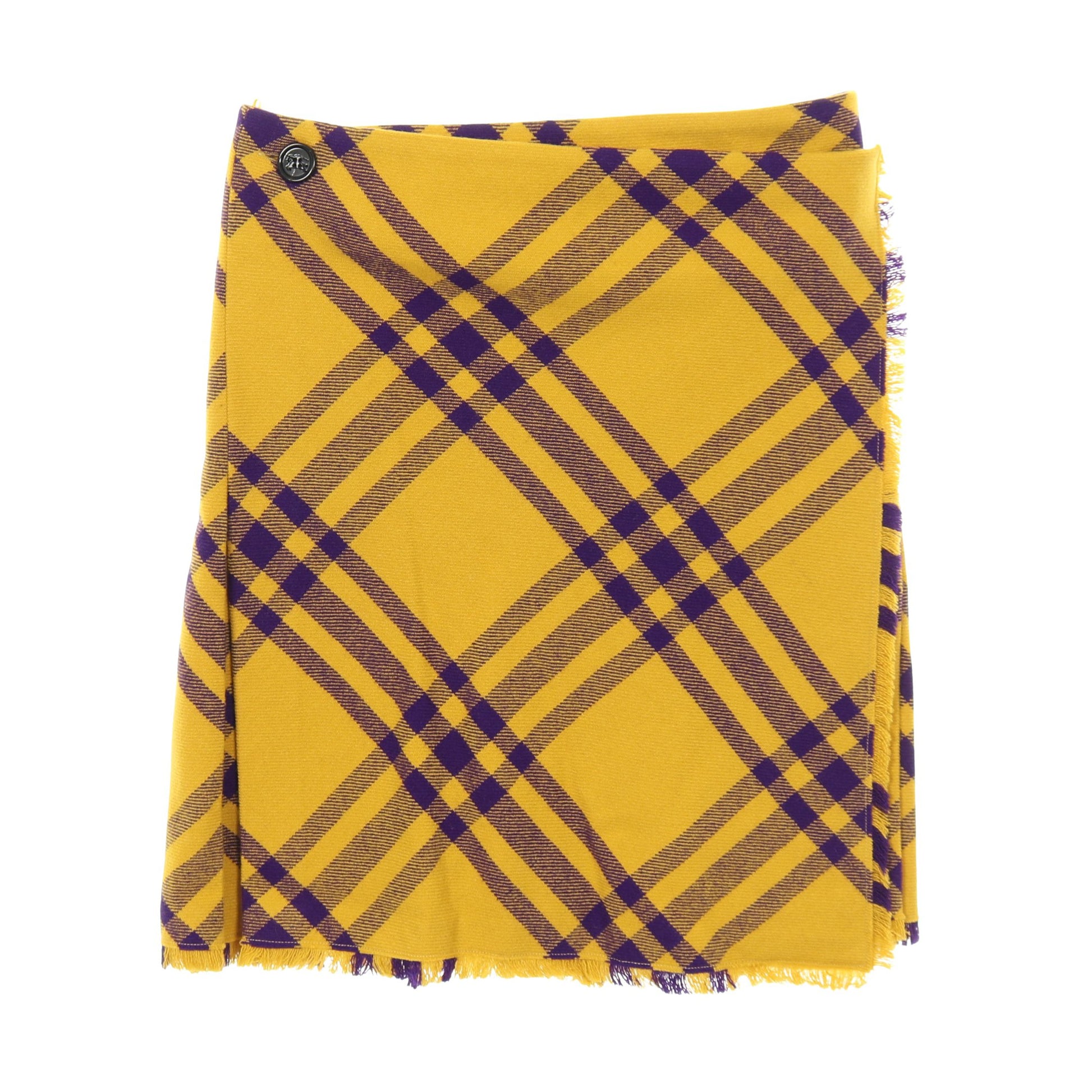 プリーツ ラップスカート チェック ウール イエロー パープル フリンジ バーバリー ボトムス BURBERRY