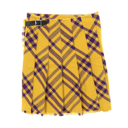 プリーツ ラップスカート チェック ウール イエロー パープル フリンジ バーバリー ボトムス BURBERRY