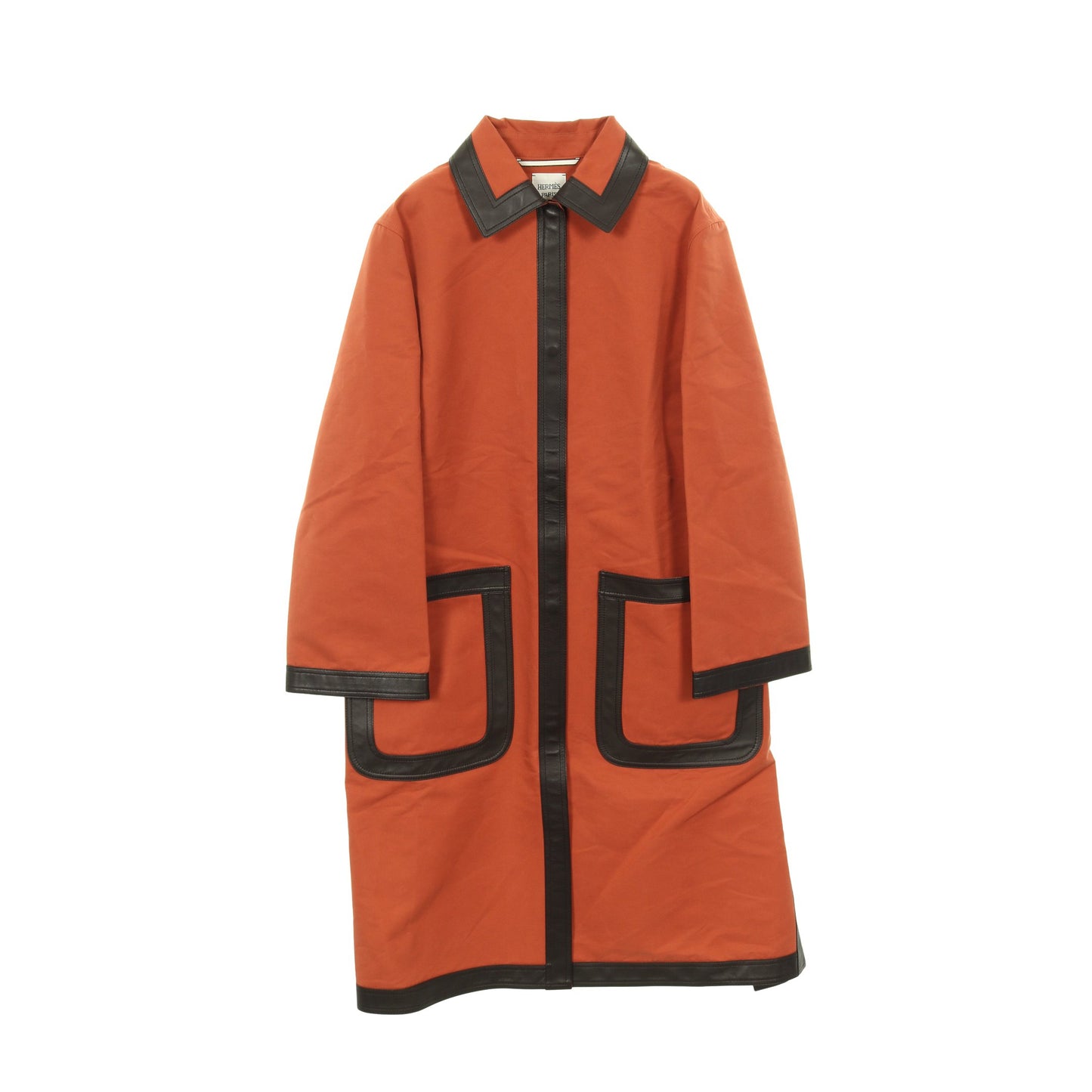 ステンカラーコート コットン ラムスキン オレンジ ダークブラウン エルメス アウター HERMES