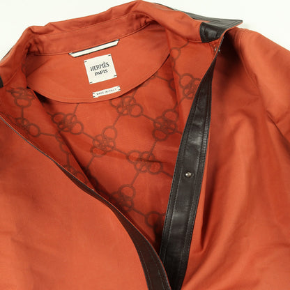 ステンカラーコート コットン ラムスキン オレンジ ダークブラウン エルメス アウター HERMES