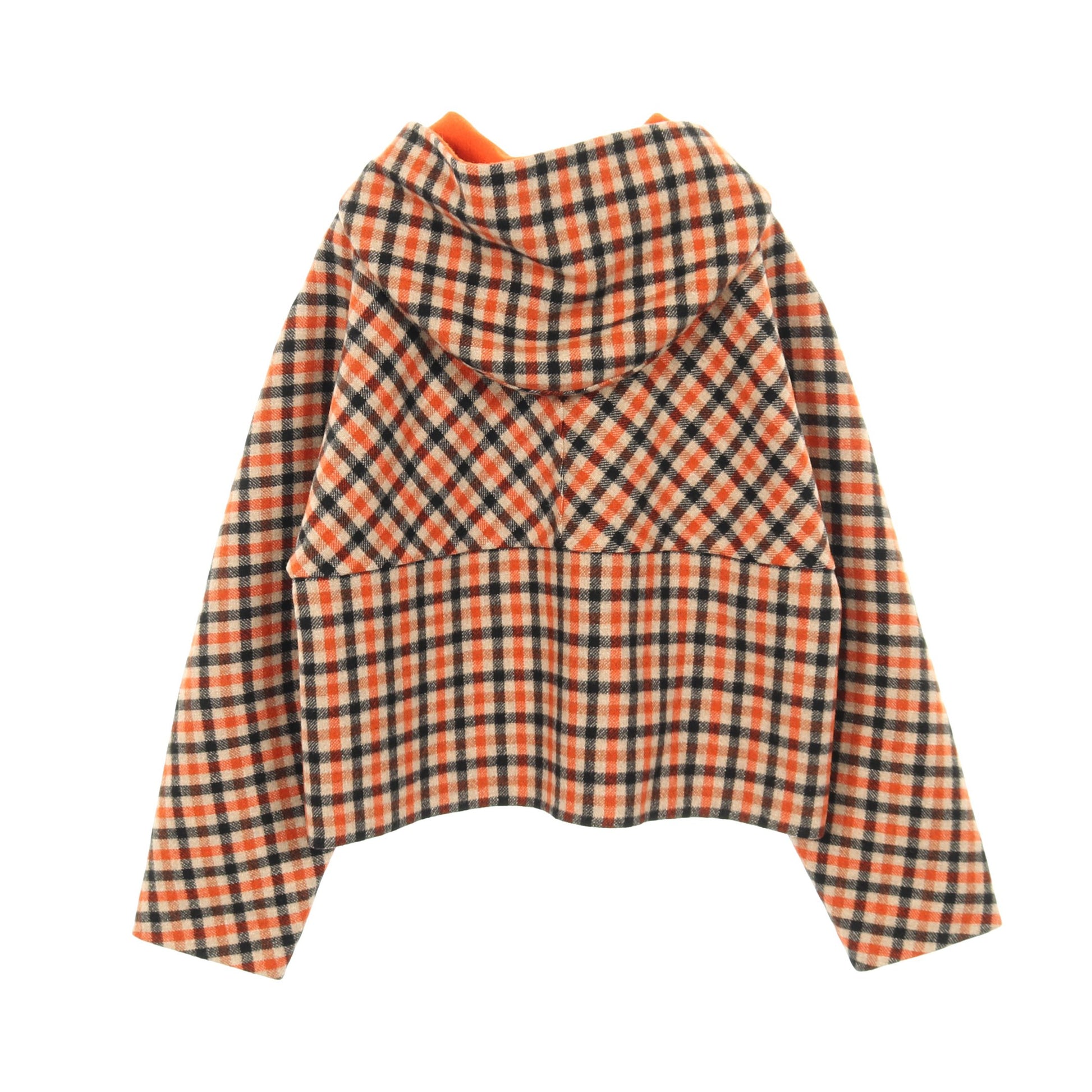 コート チェック カシミヤ ウール オレンジ ベージュ ブラック フード付き エルメス アウター HERMES
