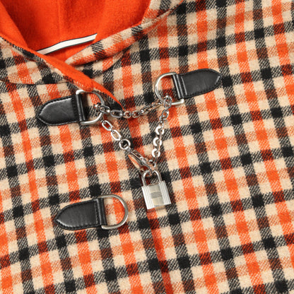 コート チェック カシミヤ ウール オレンジ ベージュ ブラック フード付き エルメス アウター HERMES
