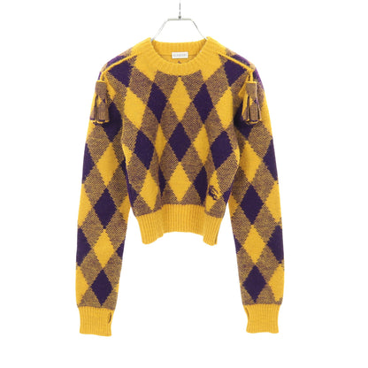 ニット クルーネック アーガイル ウール イエロー パープル タッセル バーバリー トップス BURBERRY