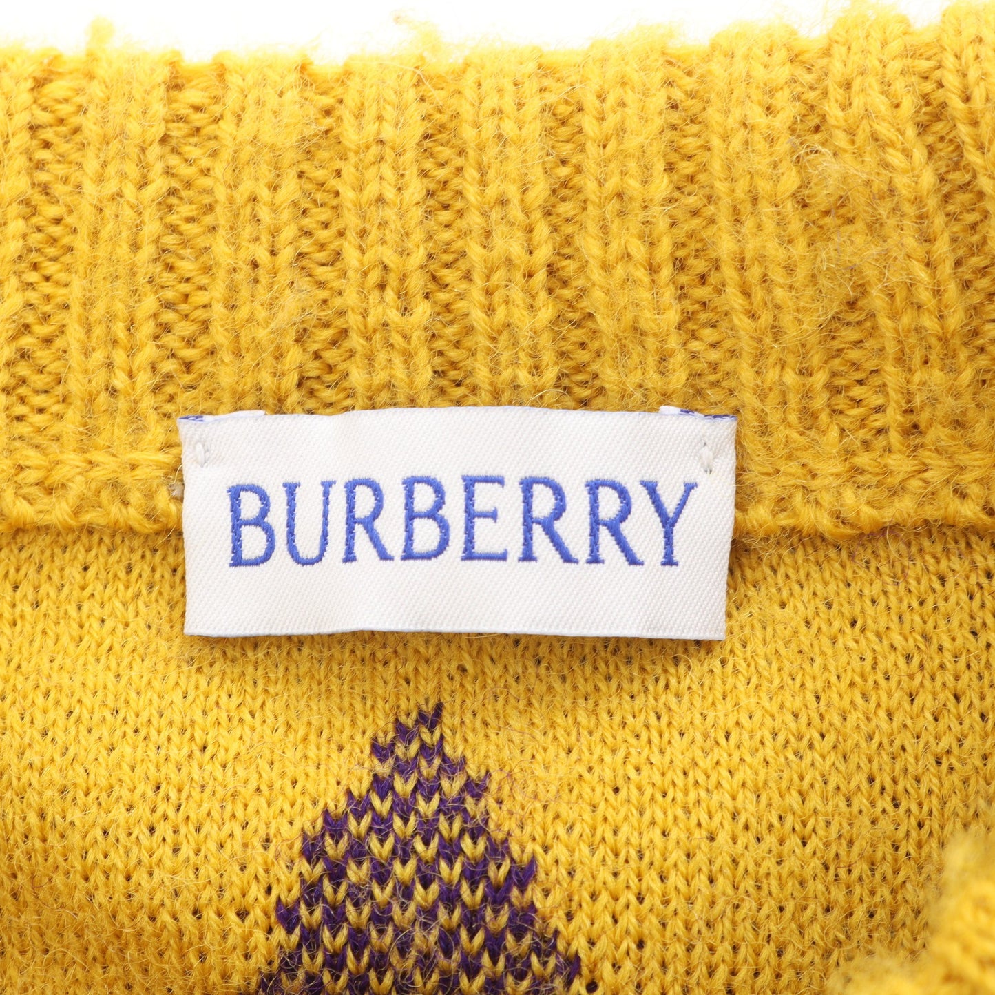 ニット クルーネック アーガイル ウール イエロー パープル タッセル バーバリー トップス BURBERRY