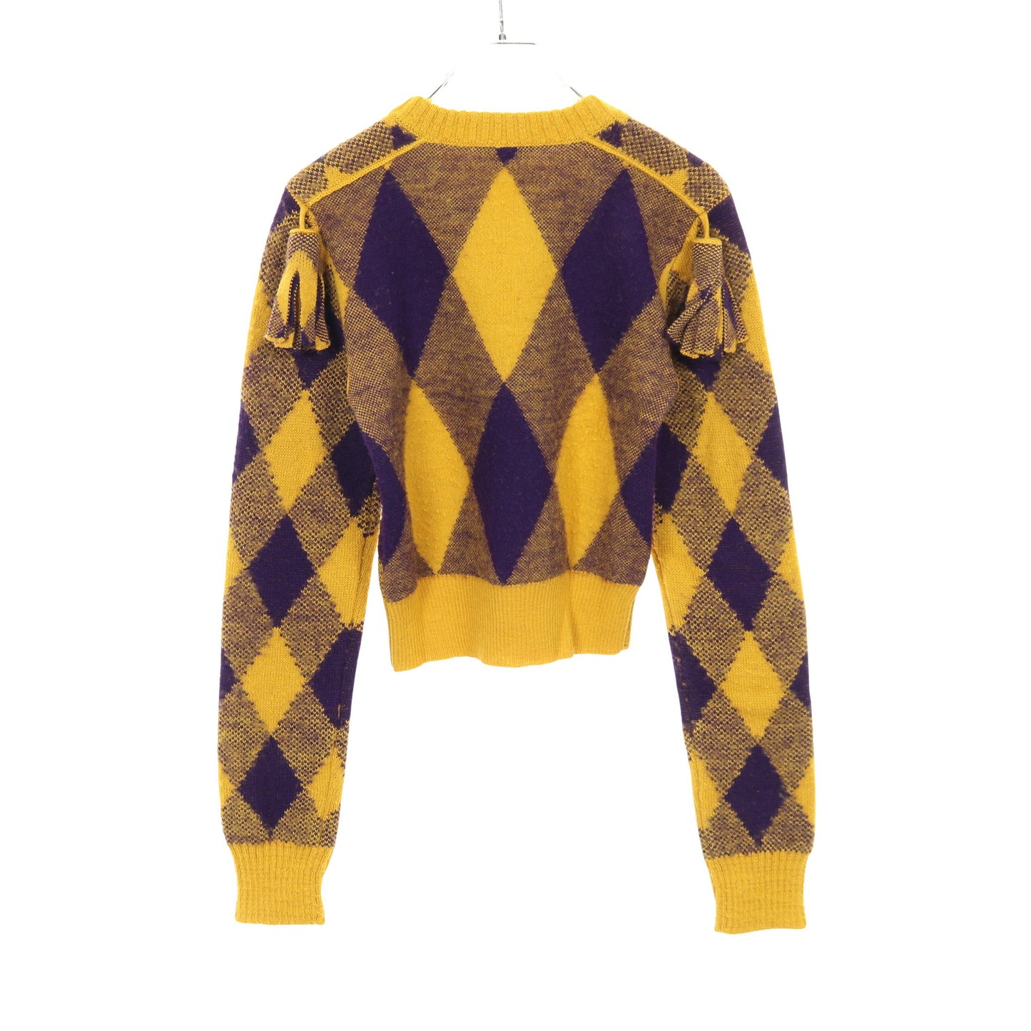 ニット クルーネック アーガイル ウール イエロー パープル タッセル バーバリー トップス BURBERRY