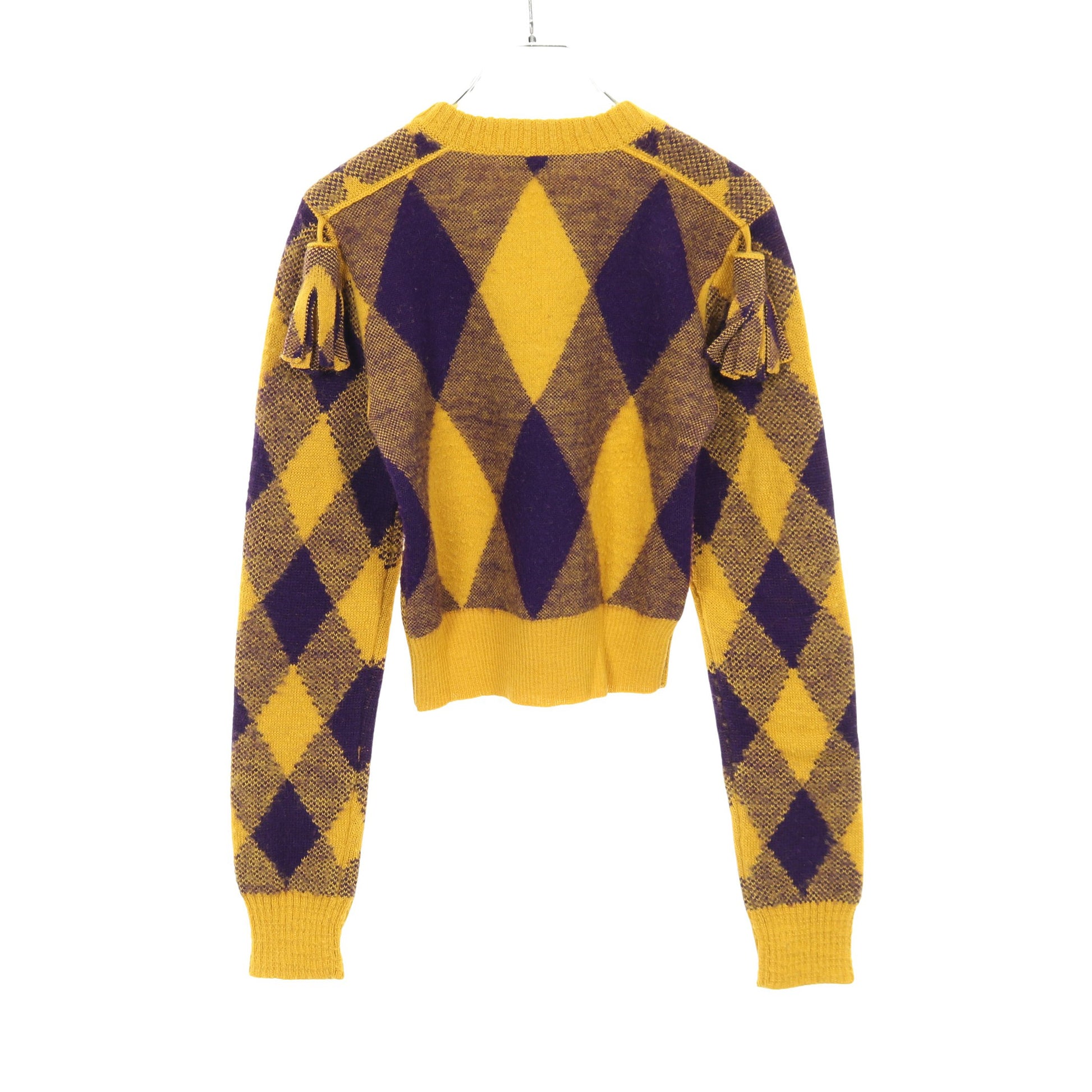ニット クルーネック アーガイル ウール イエロー パープル タッセル バーバリー トップス BURBERRY