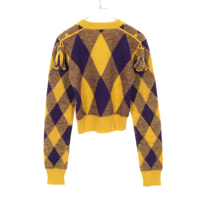 ニット クルーネック アーガイル ウール イエロー パープル タッセル バーバリー トップス BURBERRY