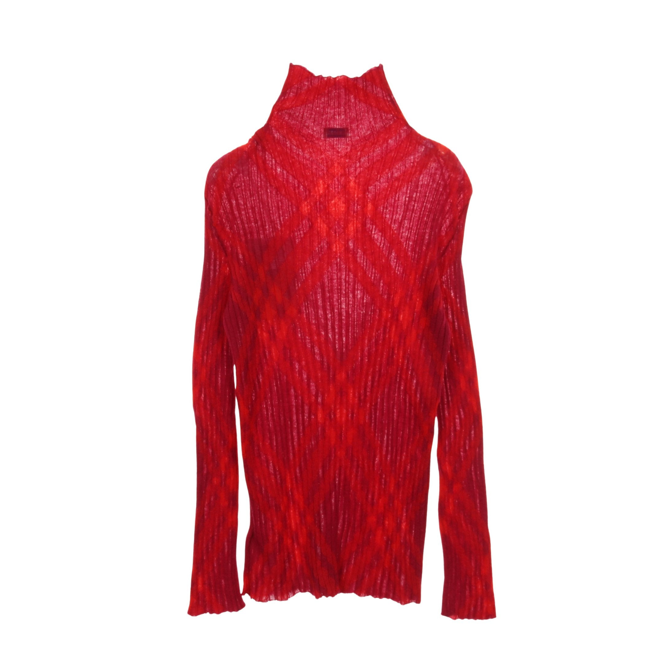 Plaid Check リブ ニット ハイネック ウール ピンクパープル レッド