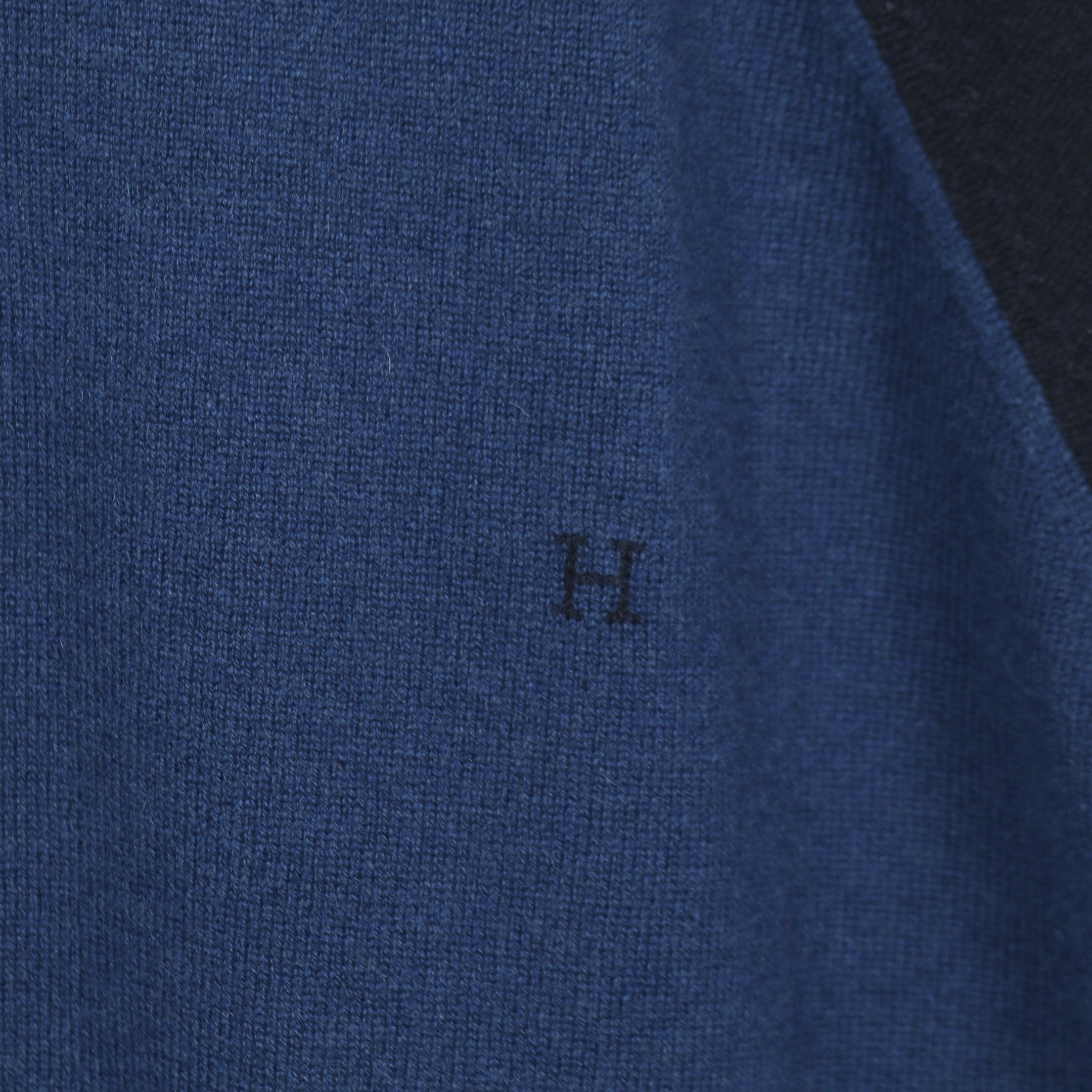 Hロゴ ニット ジップアップパーカー カシミヤ ブルー ネイビー