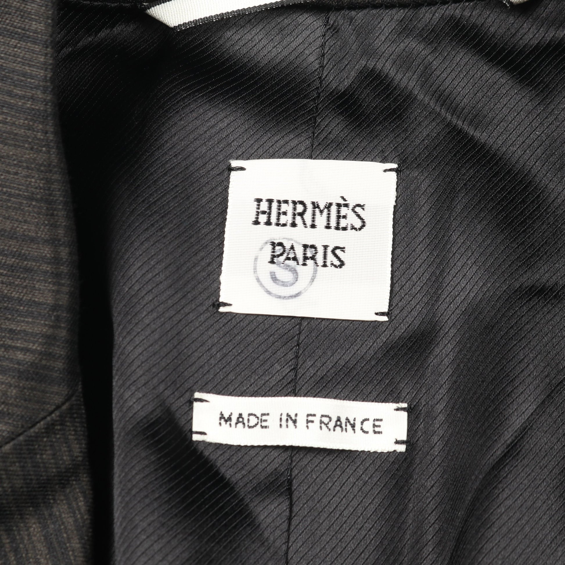 ジャケット リボン ウール シルク ブラック ダークグレー エルメス アウター HERMES
