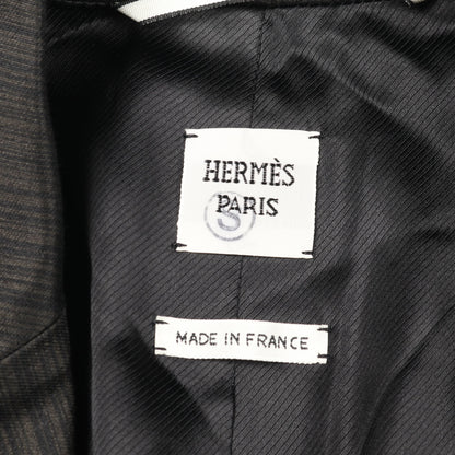 ジャケット リボン ウール シルク ブラック ダークグレー エルメス アウター HERMES