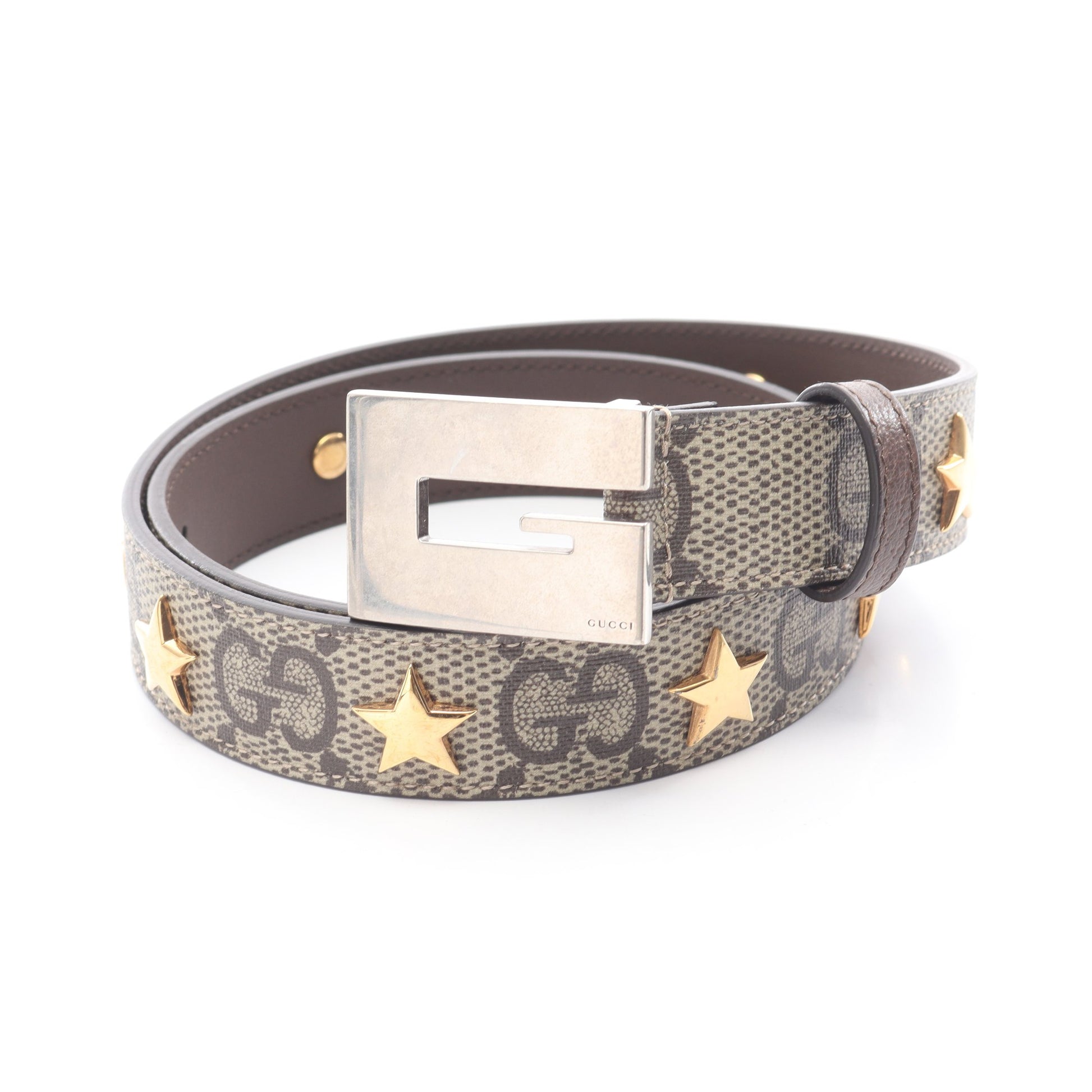 Memorable Buckle GGスプリーム ベルト スター PVC レザー ベージュ ダークブラウン グッチ 財布・小物 GUCCI