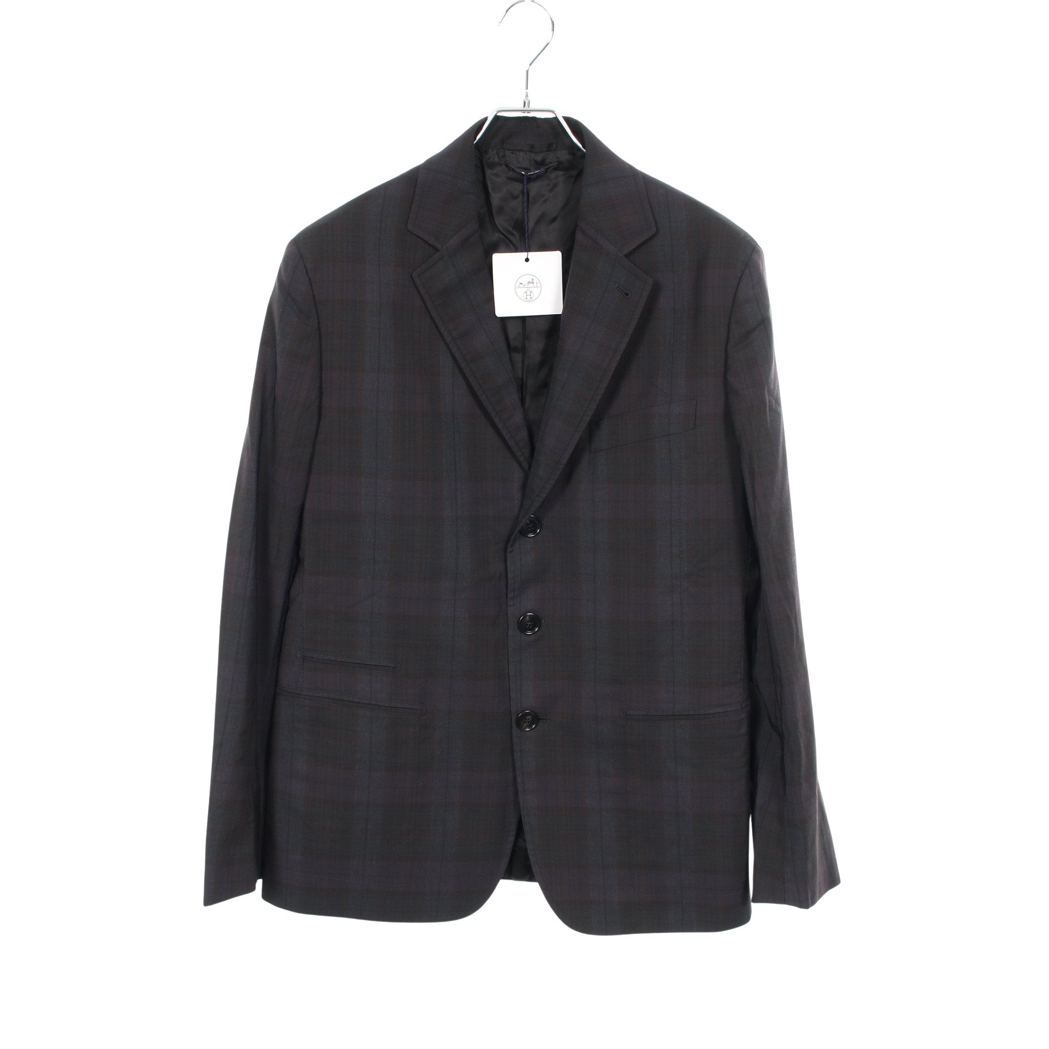 テーラードジャケット チェック柄 ウール ナイロン ダークネイビー