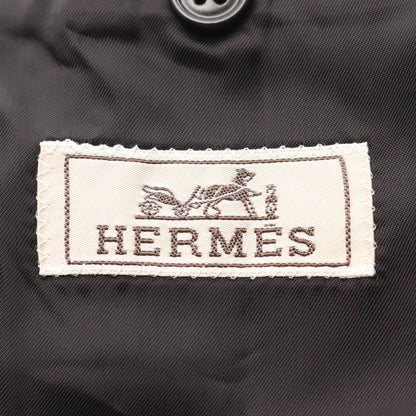 テーラードジャケット チェック柄 ウール ナイロン ダークネイビー グリーン ブラック エルメス アウター HERMES