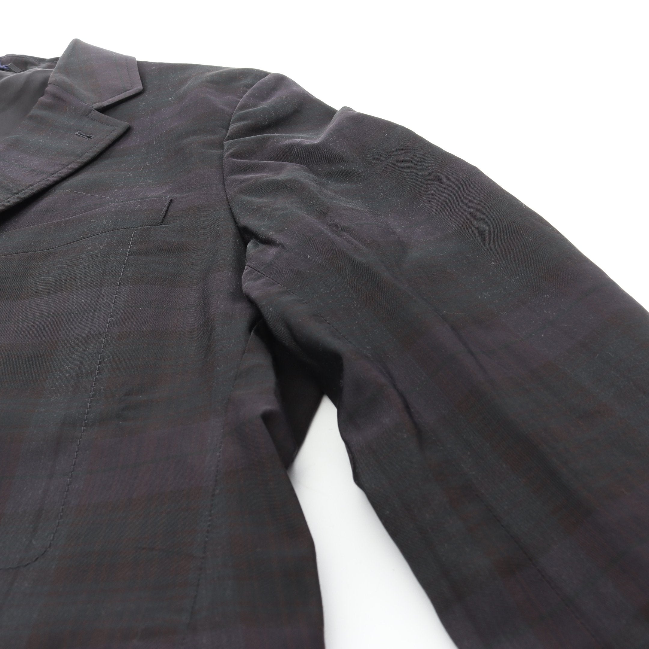 テーラードジャケット チェック柄 ウール ナイロン ダークネイビー