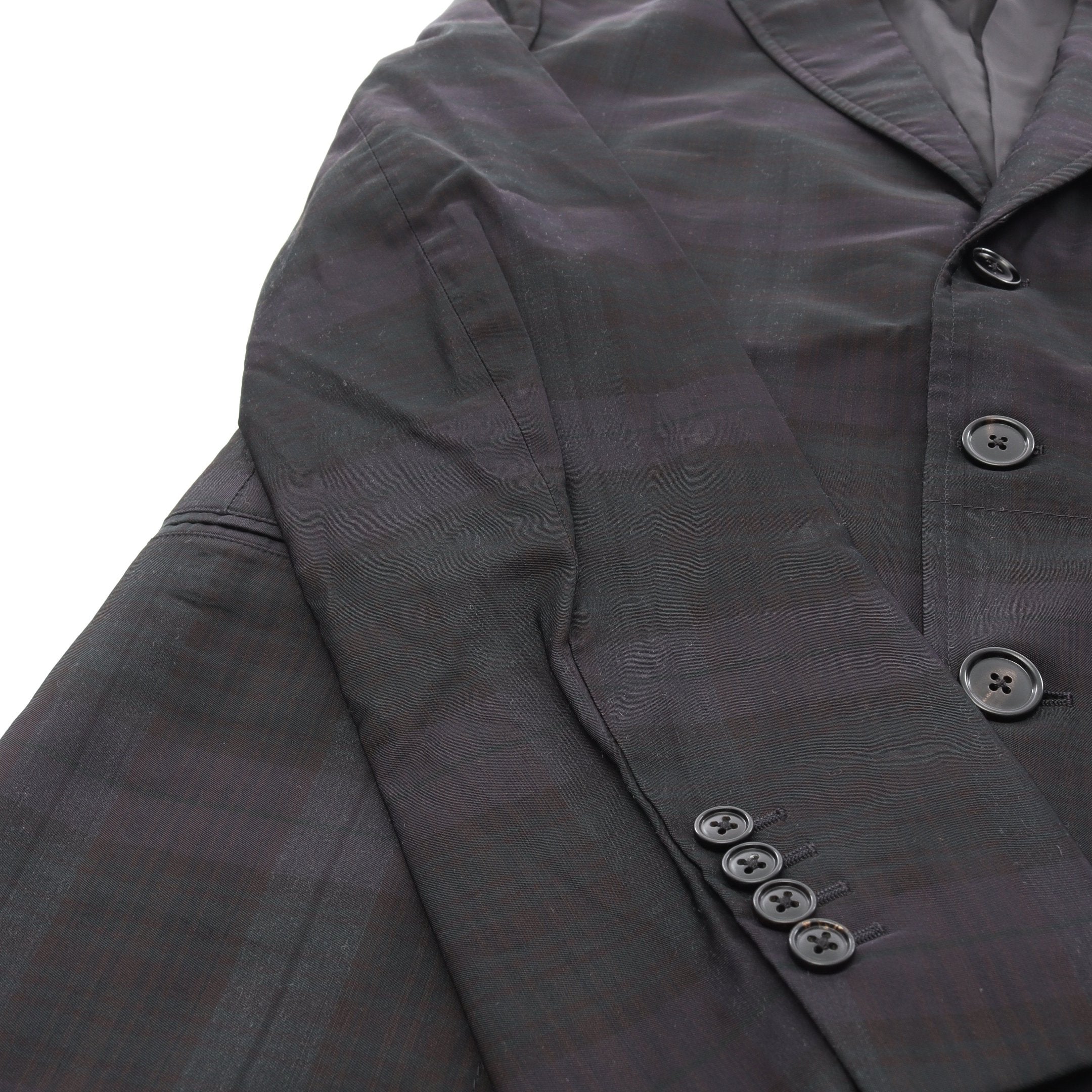 テーラードジャケット チェック柄 ウール ナイロン ダークネイビー