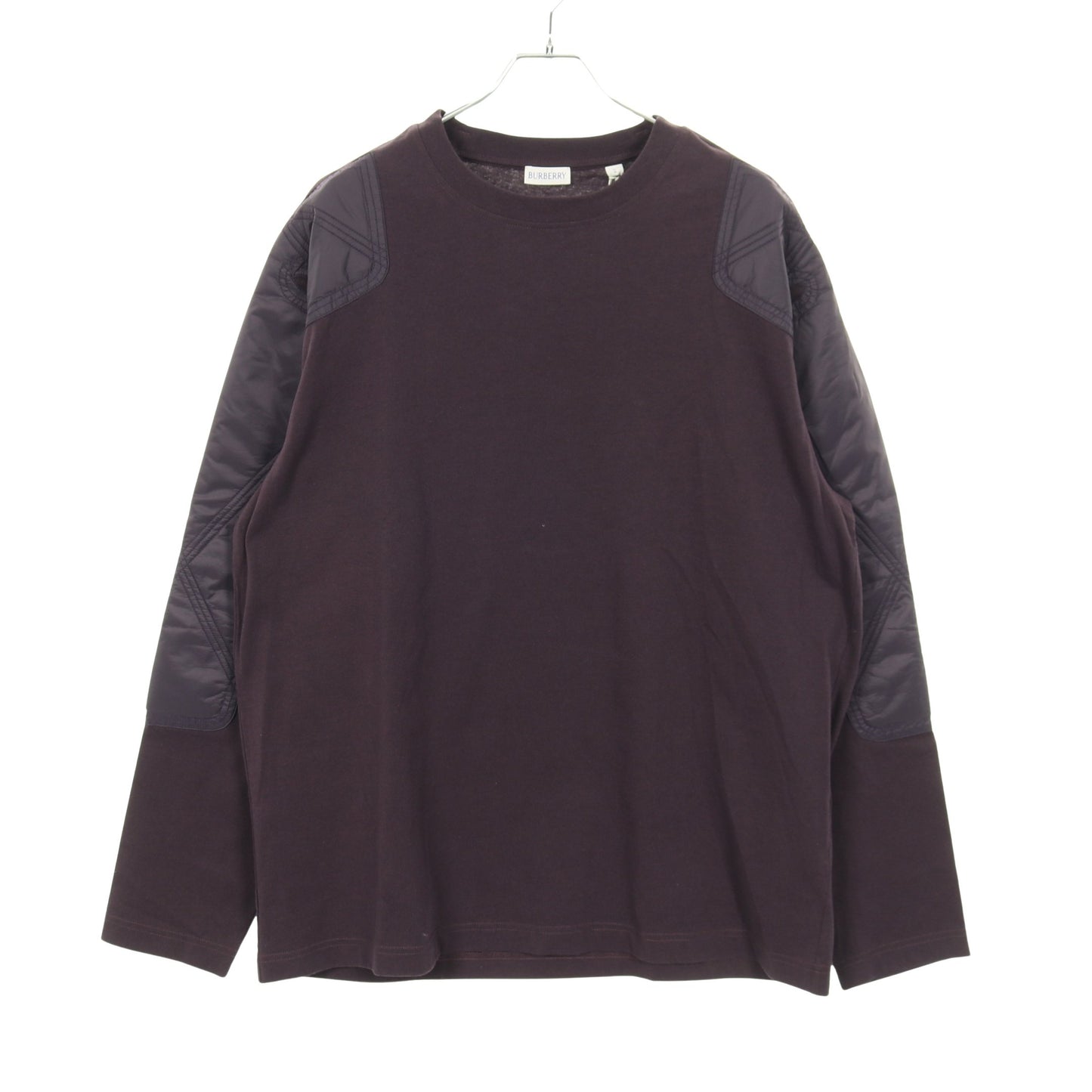 Tシャツ クルーネック 長袖 ロゴ刺繍 コットン ダークパープル ナイロンパッチ バーバリー トップス BURBERRY