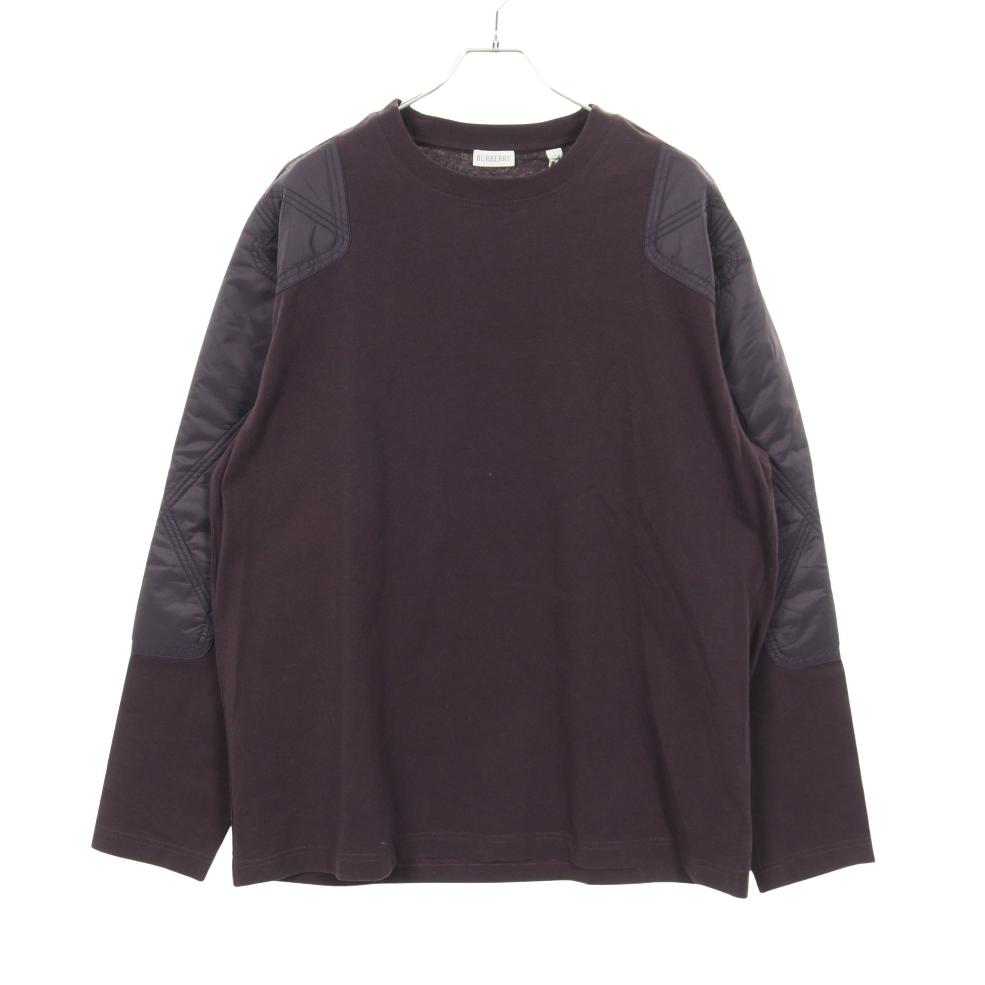 Tシャツ クルーネック 長袖 ロゴ刺繍 コットン ダークパープル ナイロンパッチ バーバリー トップス BURBERRY