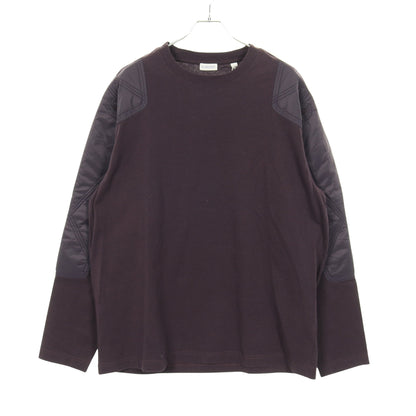 Tシャツ クルーネック 長袖 ロゴ刺繍 コットン ダークパープル ナイロンパッチ バーバリー トップス BURBERRY