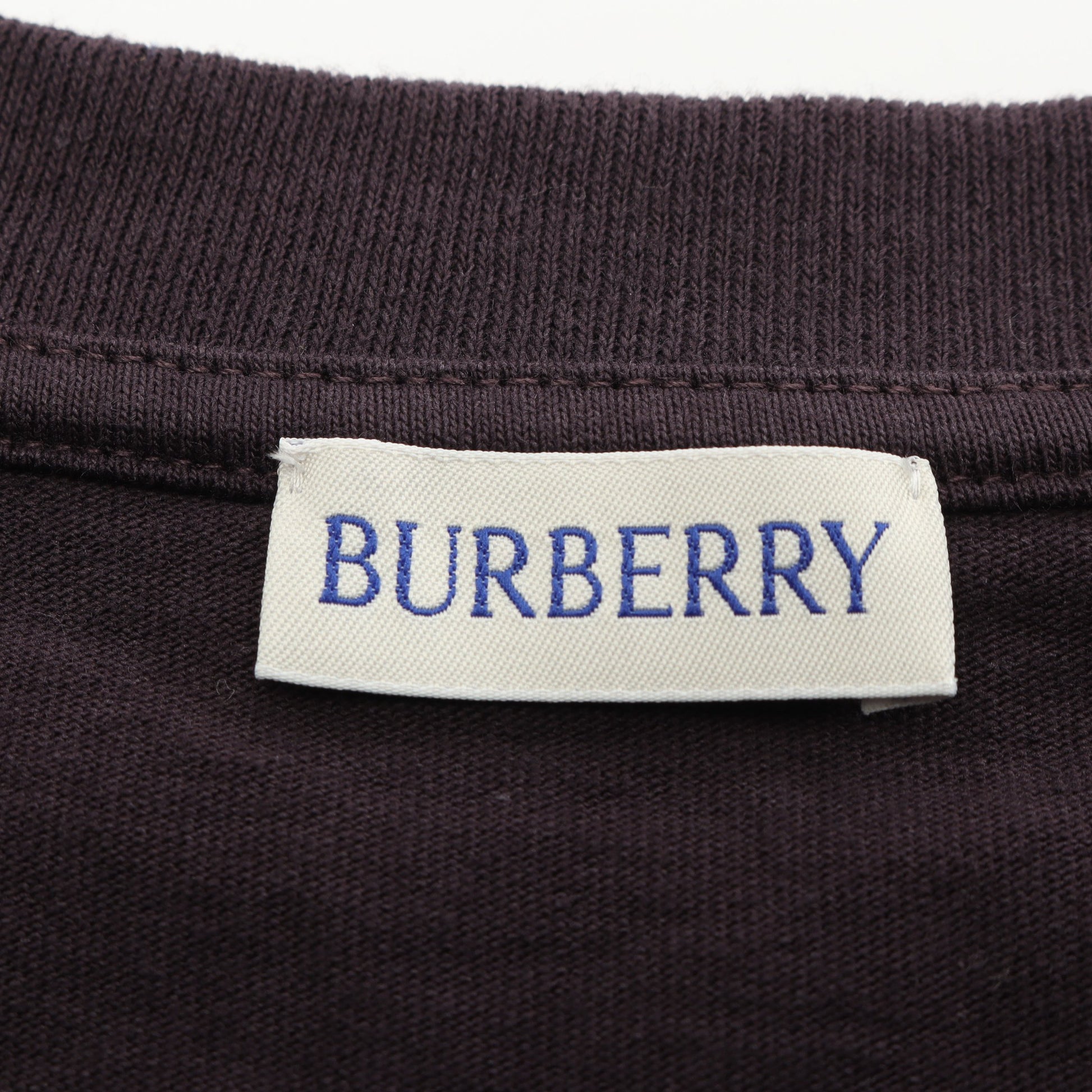 Tシャツ クルーネック 長袖 ロゴ刺繍 コットン ダークパープル ナイロンパッチ バーバリー トップス BURBERRY