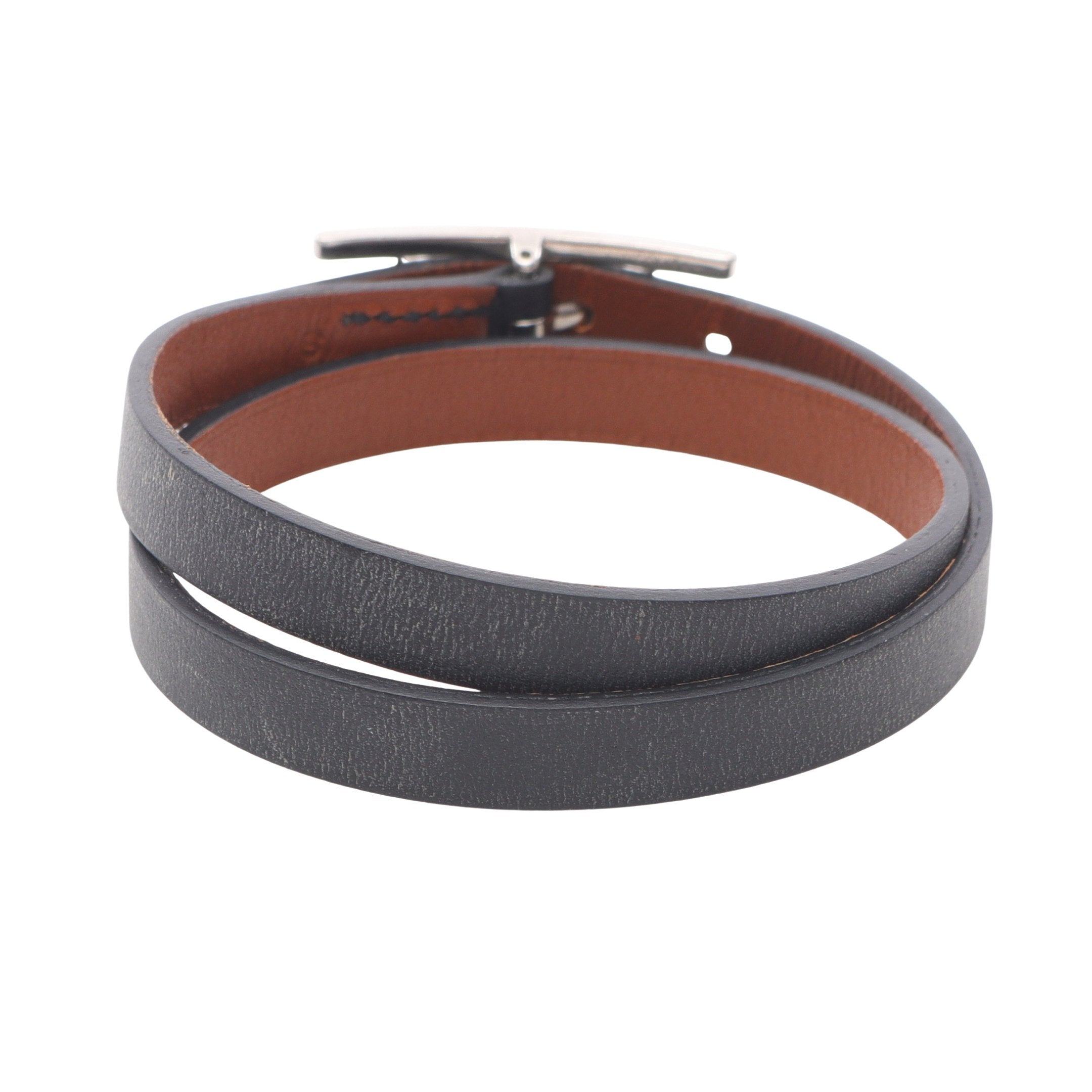 アピ3 ロング ブレスレット レザー シルバー ブラック エルメス – RECLO