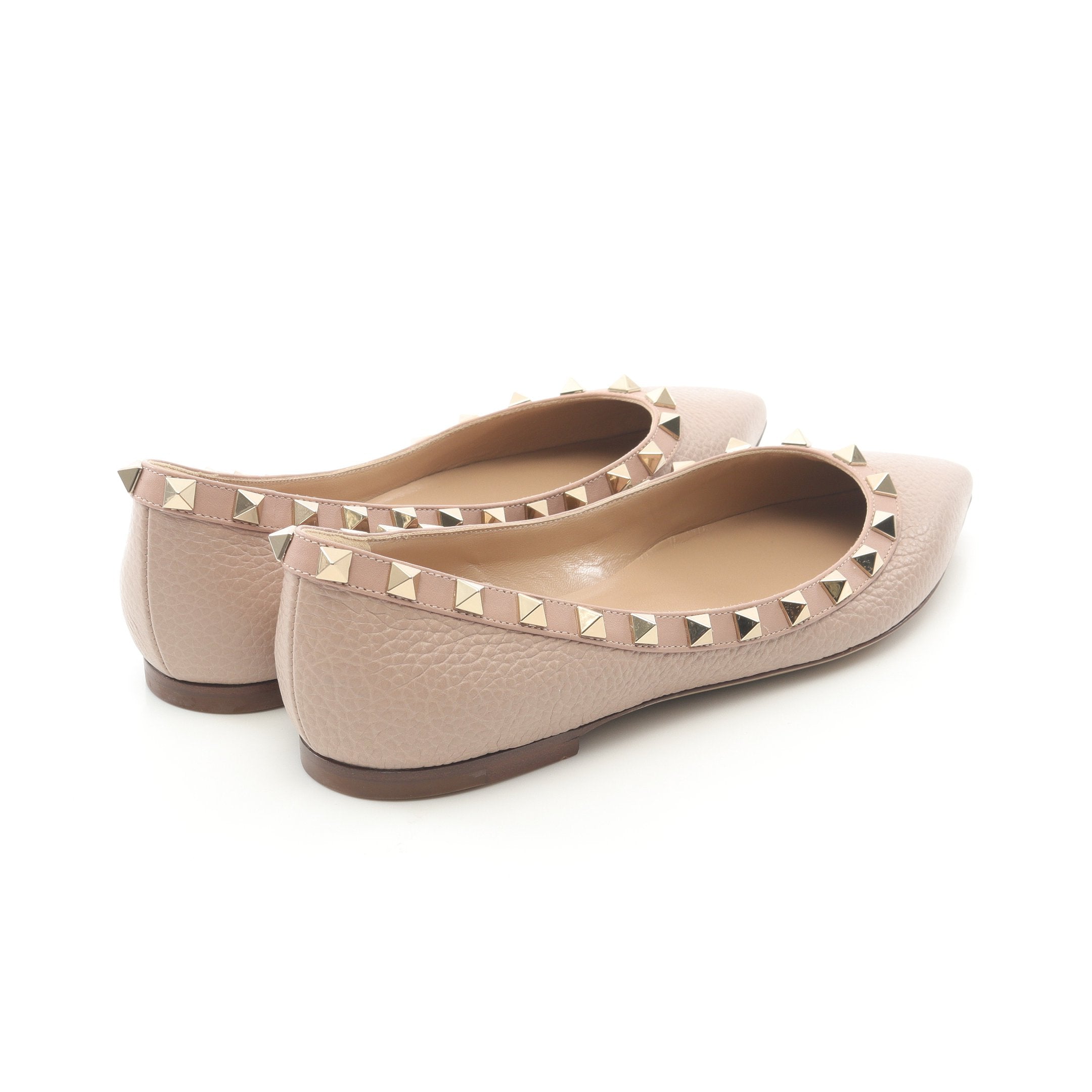 ポインテッドトゥ フラットシューズ レザー ピンクベージュ ロック