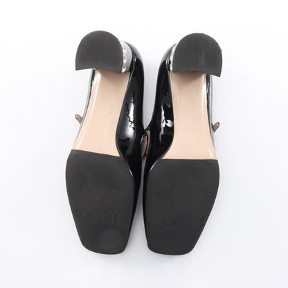 スクエアトゥ メリージェーン パンプス エナメルレザー ブラック ビジュー ミュウミュウ シューズ miu miu