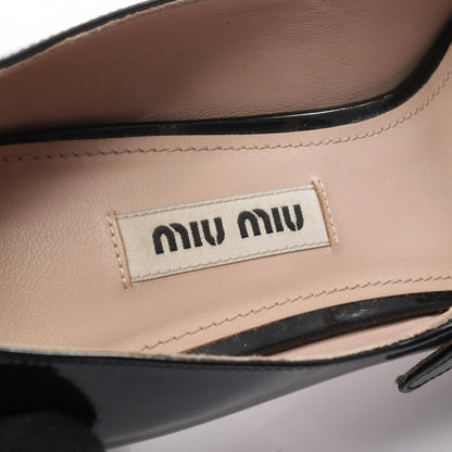 スクエアトゥ メリージェーン パンプス エナメルレザー ブラック ビジュー ミュウミュウ シューズ miu miu