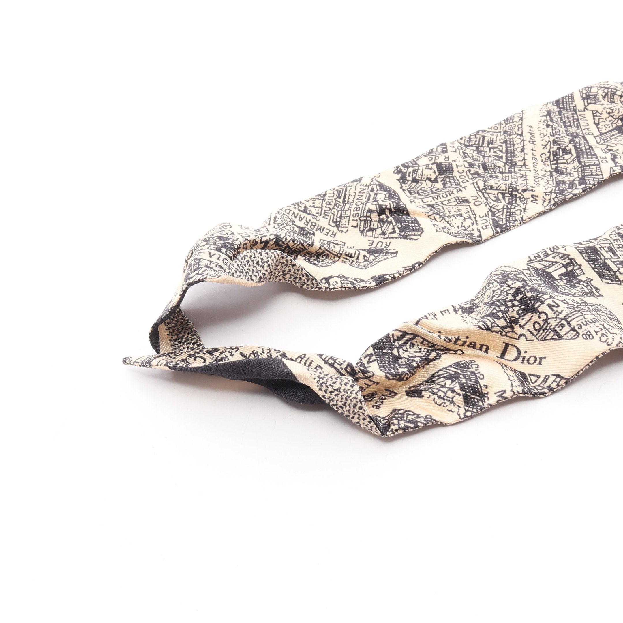 ミッツァ Plan de Paris リボン スカーフ シルク ベージュ ネイビー