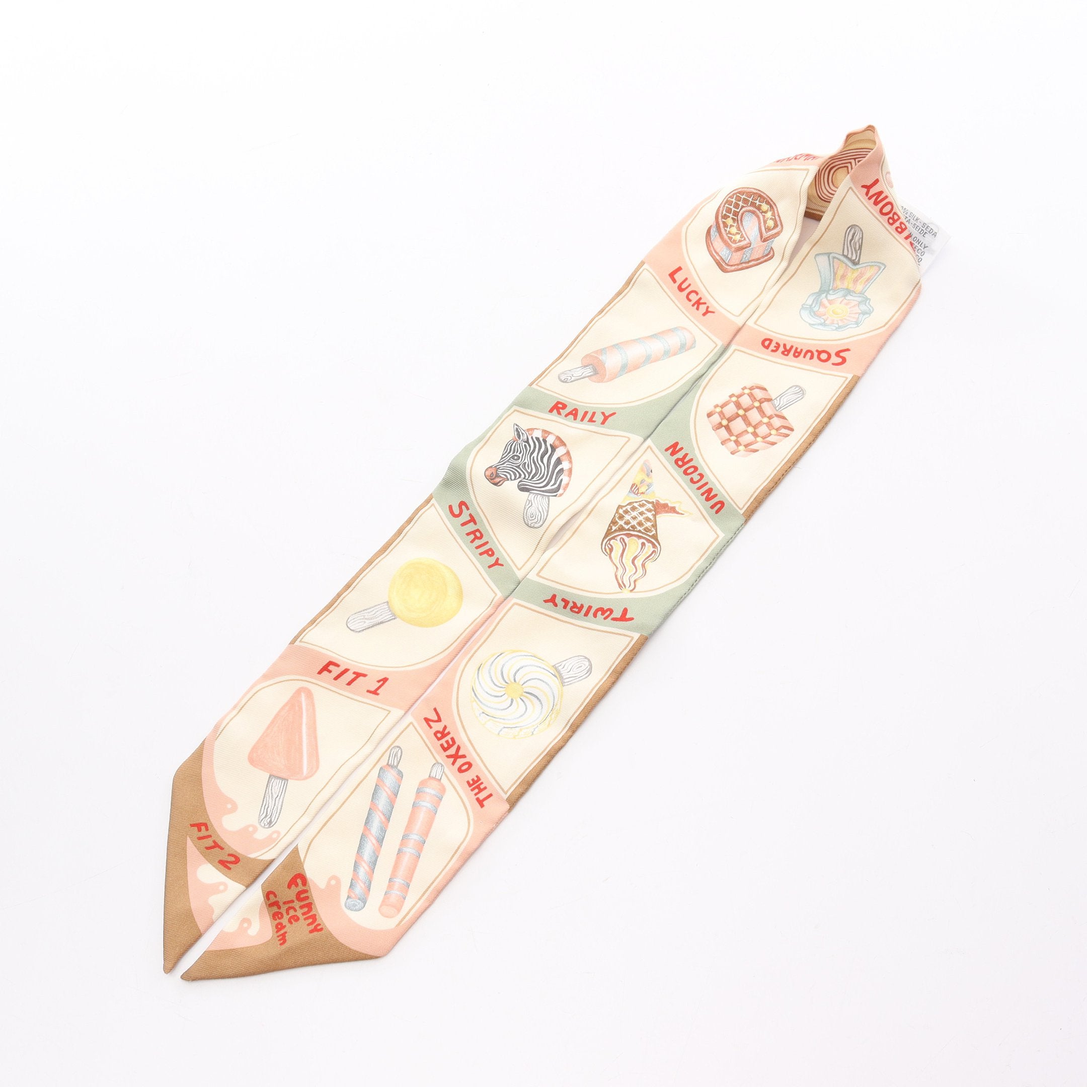 ツイリー FUNNY ICE CREAM リボン スカーフ シルク ブラウン マルチ