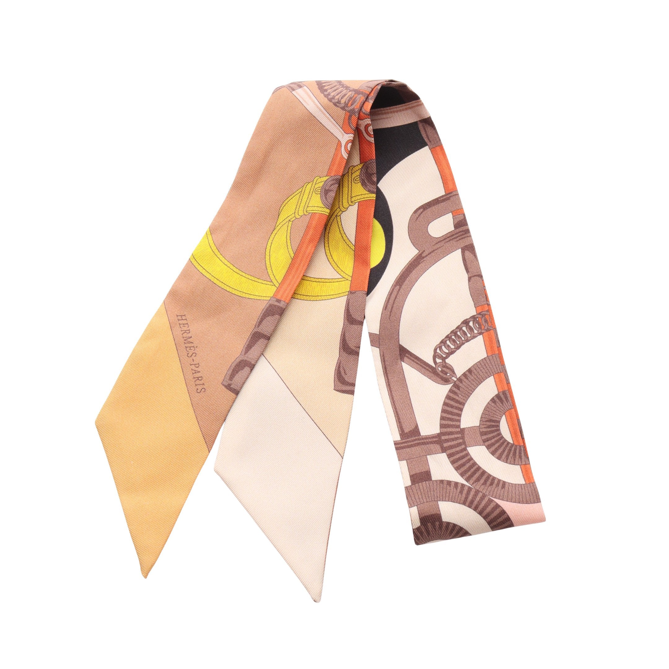 ツイリー 黄金の拍車 リボン スカーフ シルク ブラウン マルチカラー