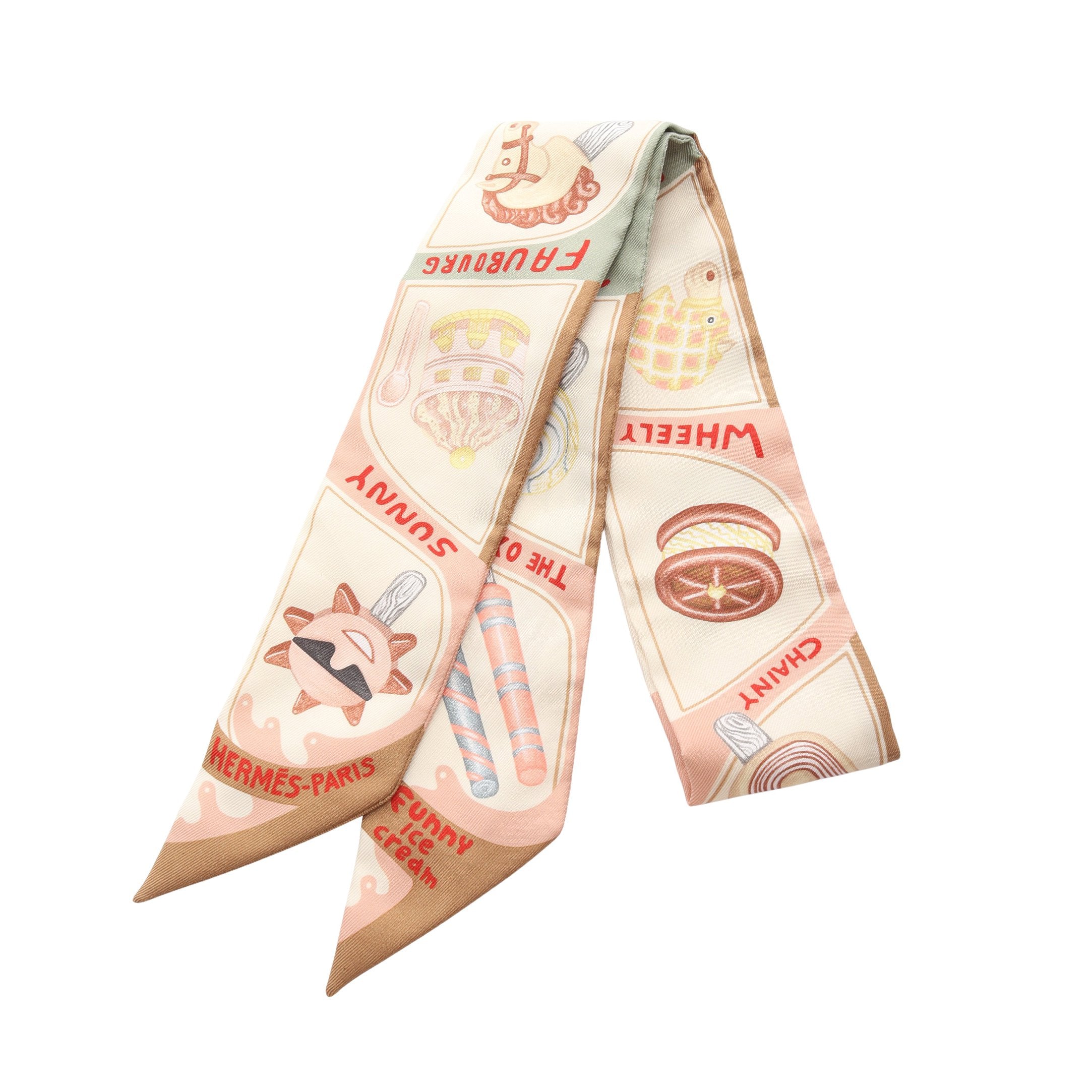 ツイリー Funny Ice Cream リボン スカーフ シルク ブラウン マルチ